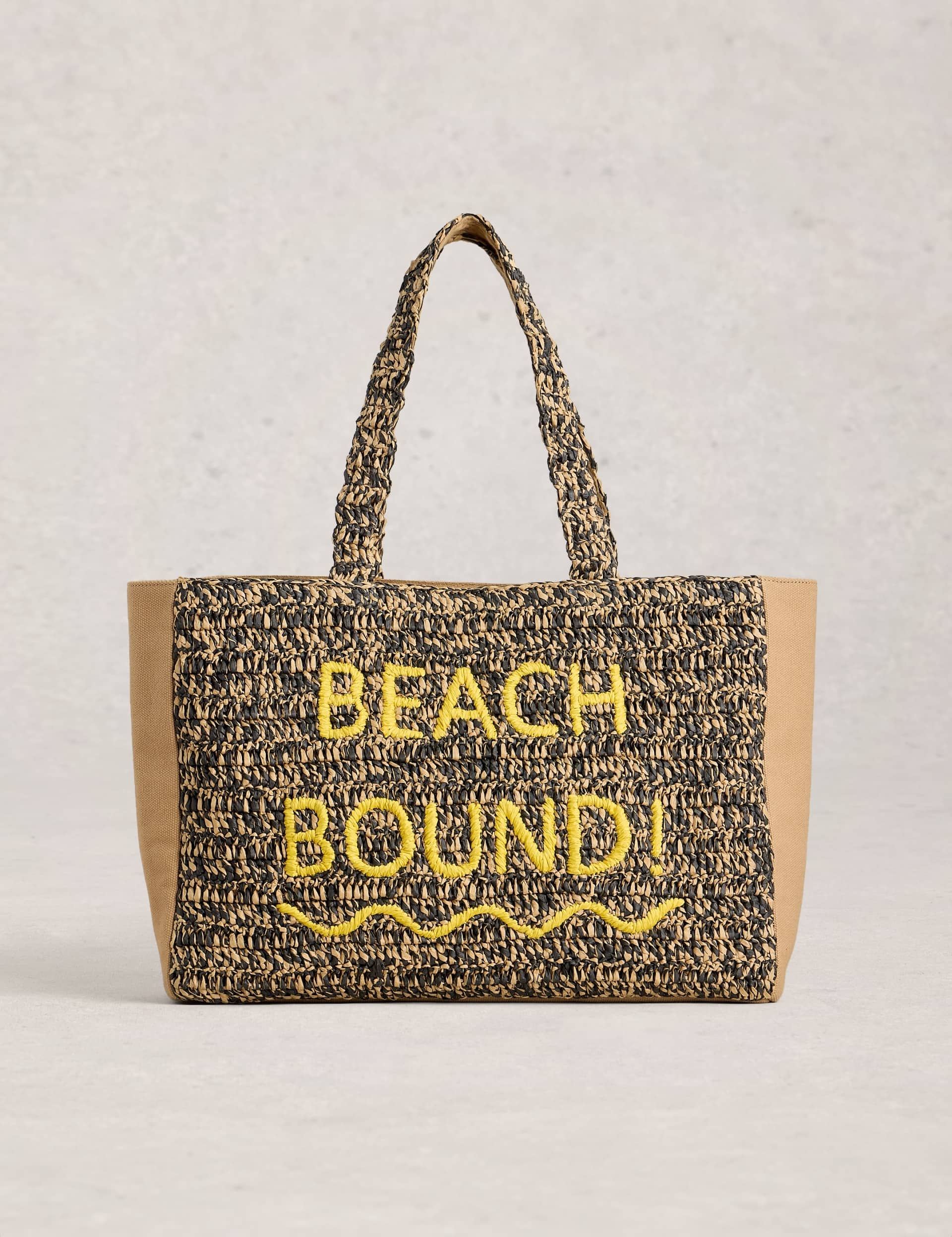White Stuff raffia embroidered tote bag large (British brand)