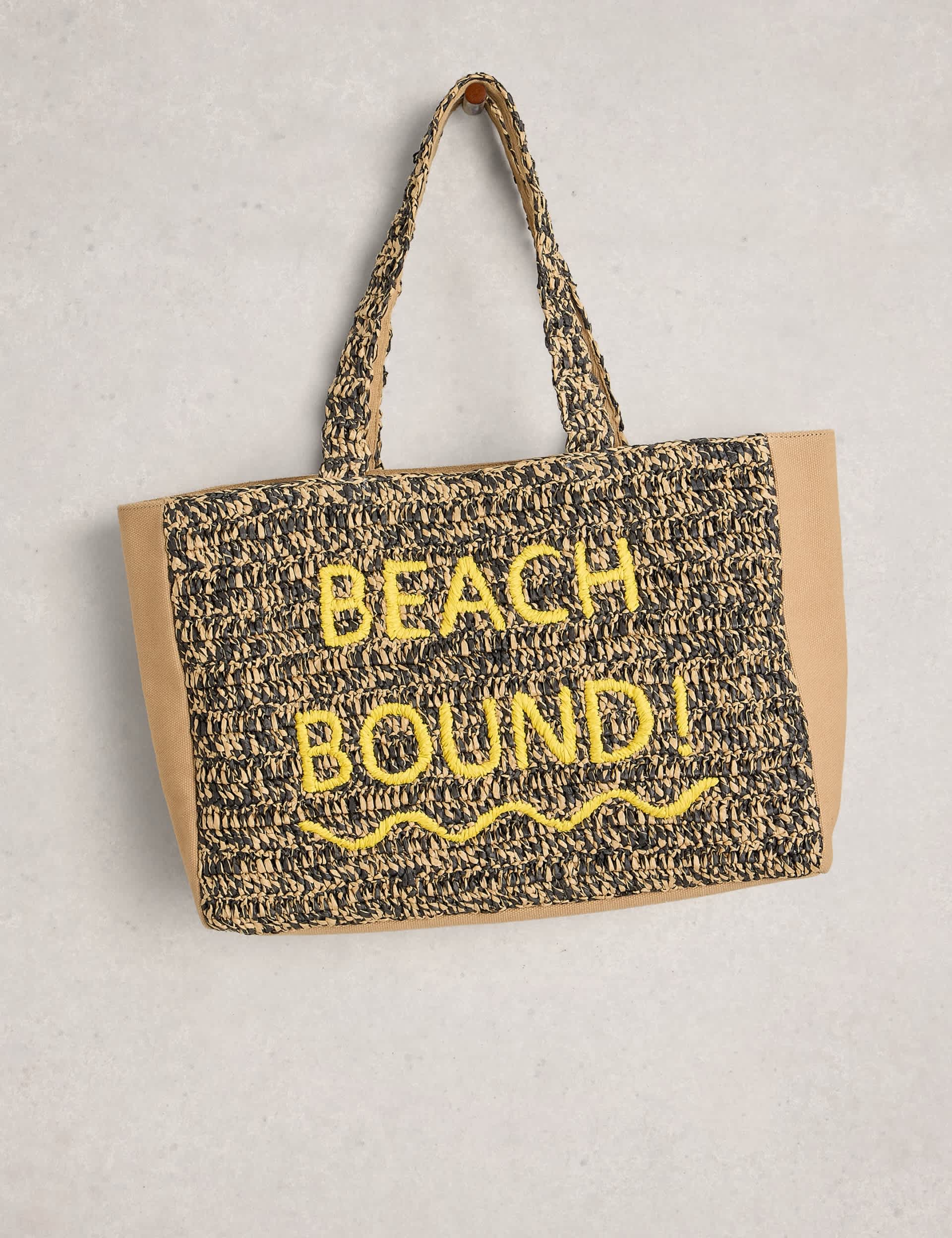 White Stuff raffia embroidered tote bag large (British brand)