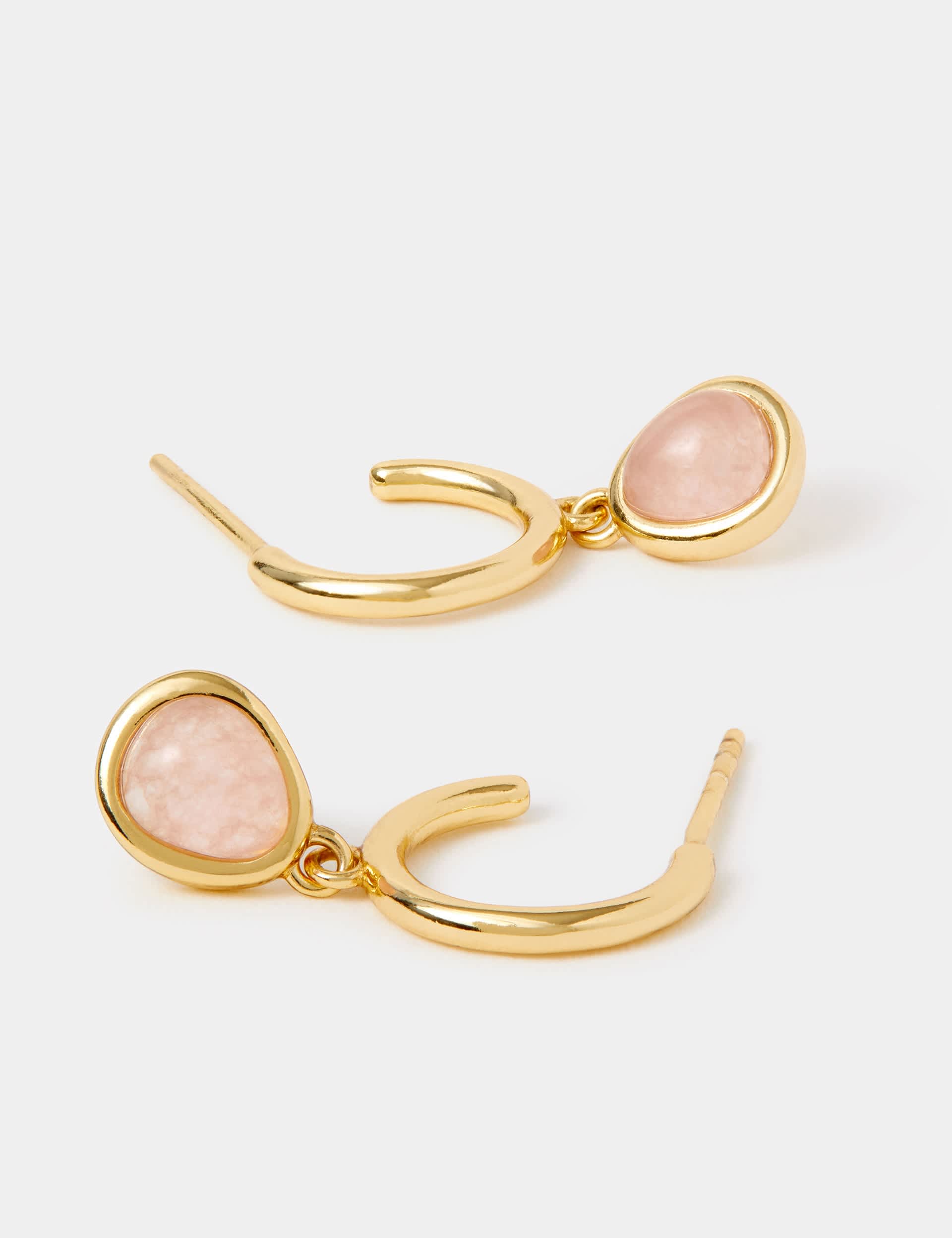Accessorize rose quartz drop earrings 14ct gold plated, imported from the UK