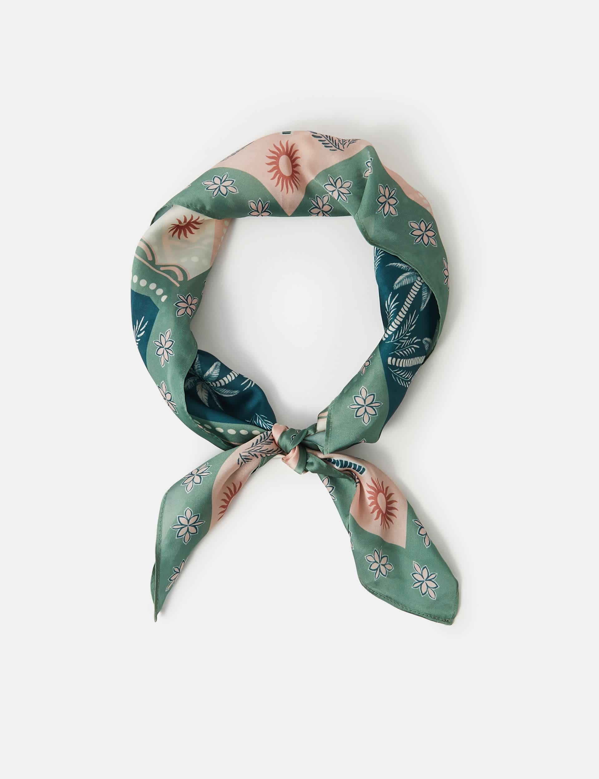 Accessorize satin square scarf with palm print, imported from the UK