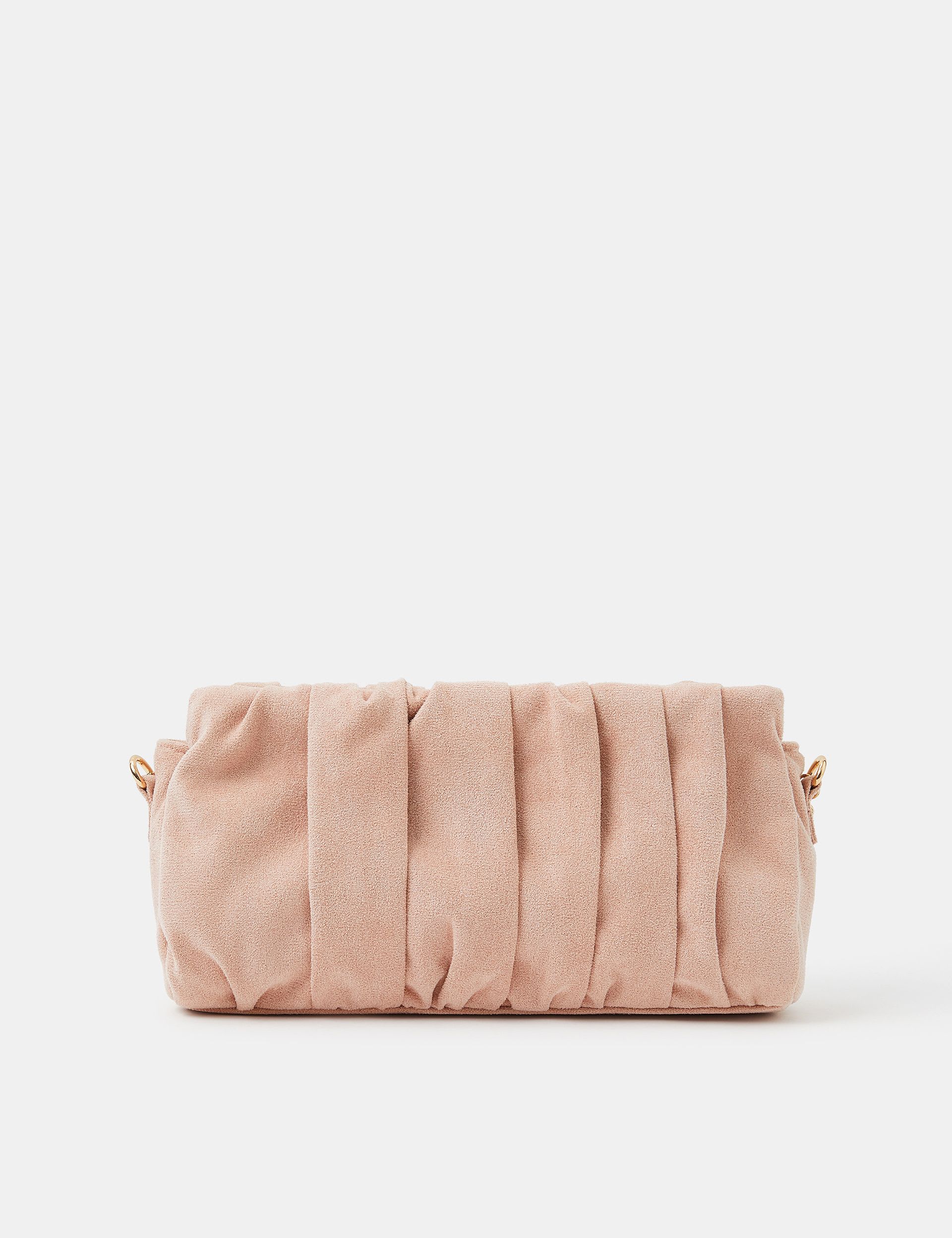 Accessorize faux suede ruched chain strap clutch bag (British brand)