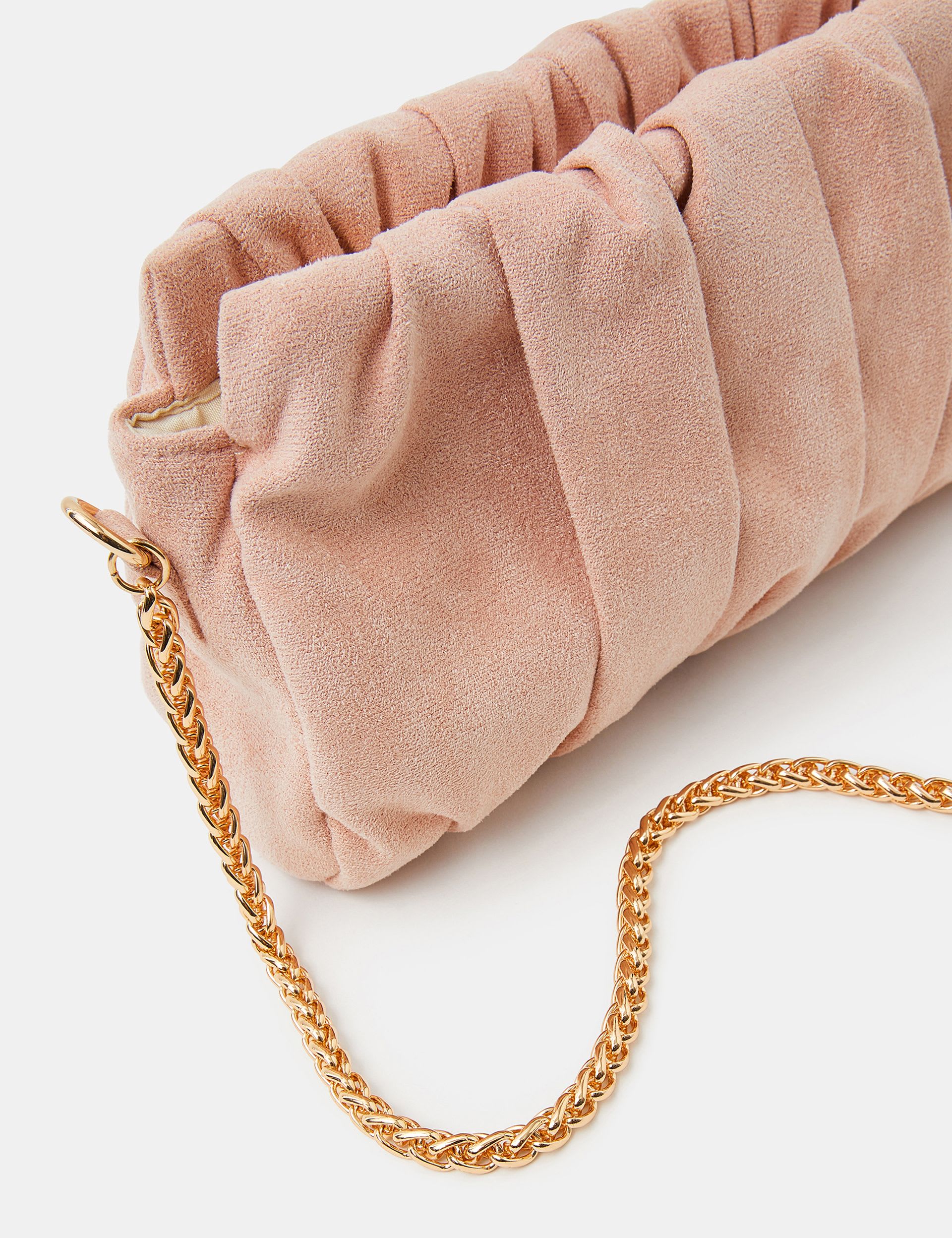Accessorize faux suede ruched chain strap clutch bag (British brand)
