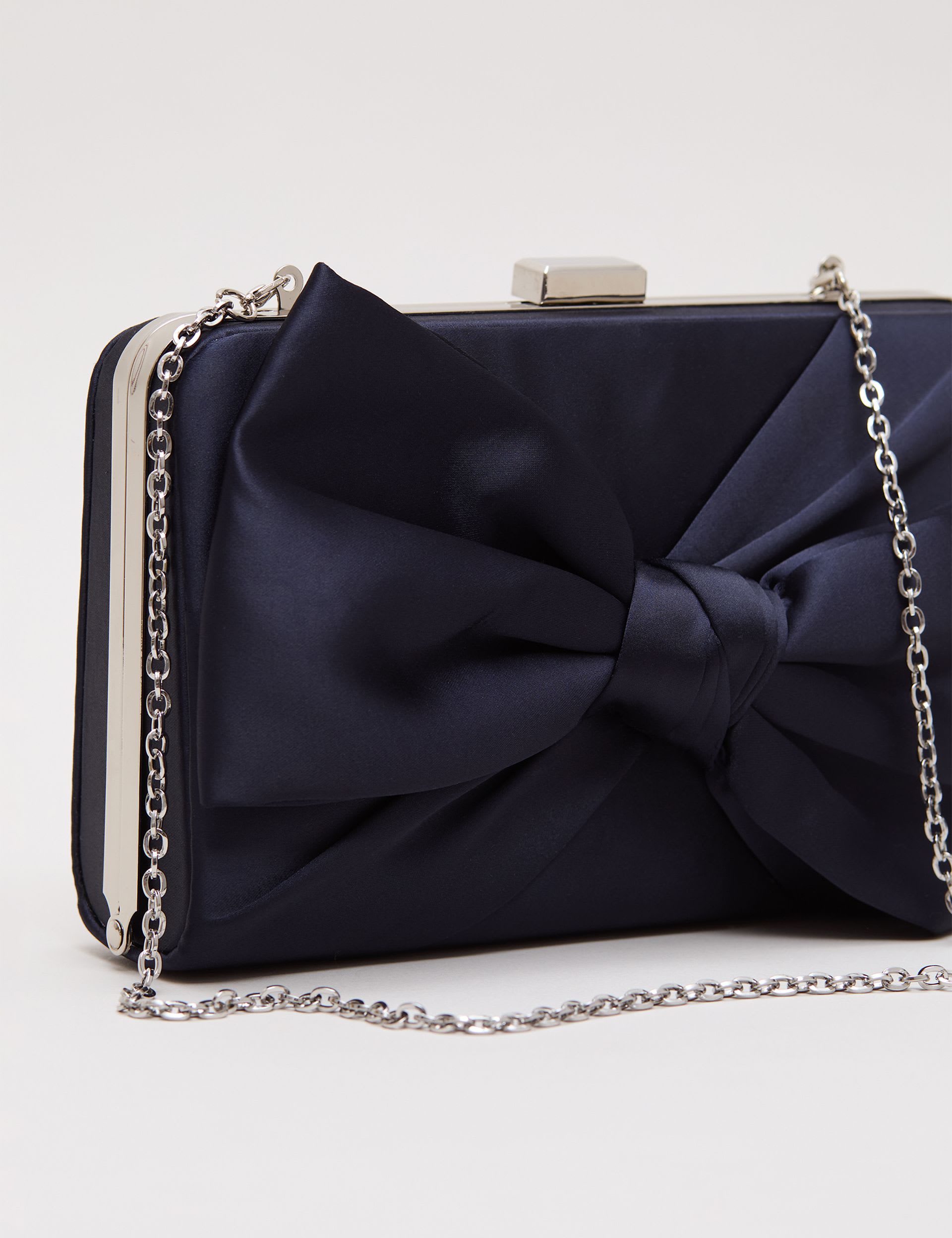 Phase Eight satin bow chain strap clutch bag, UK version