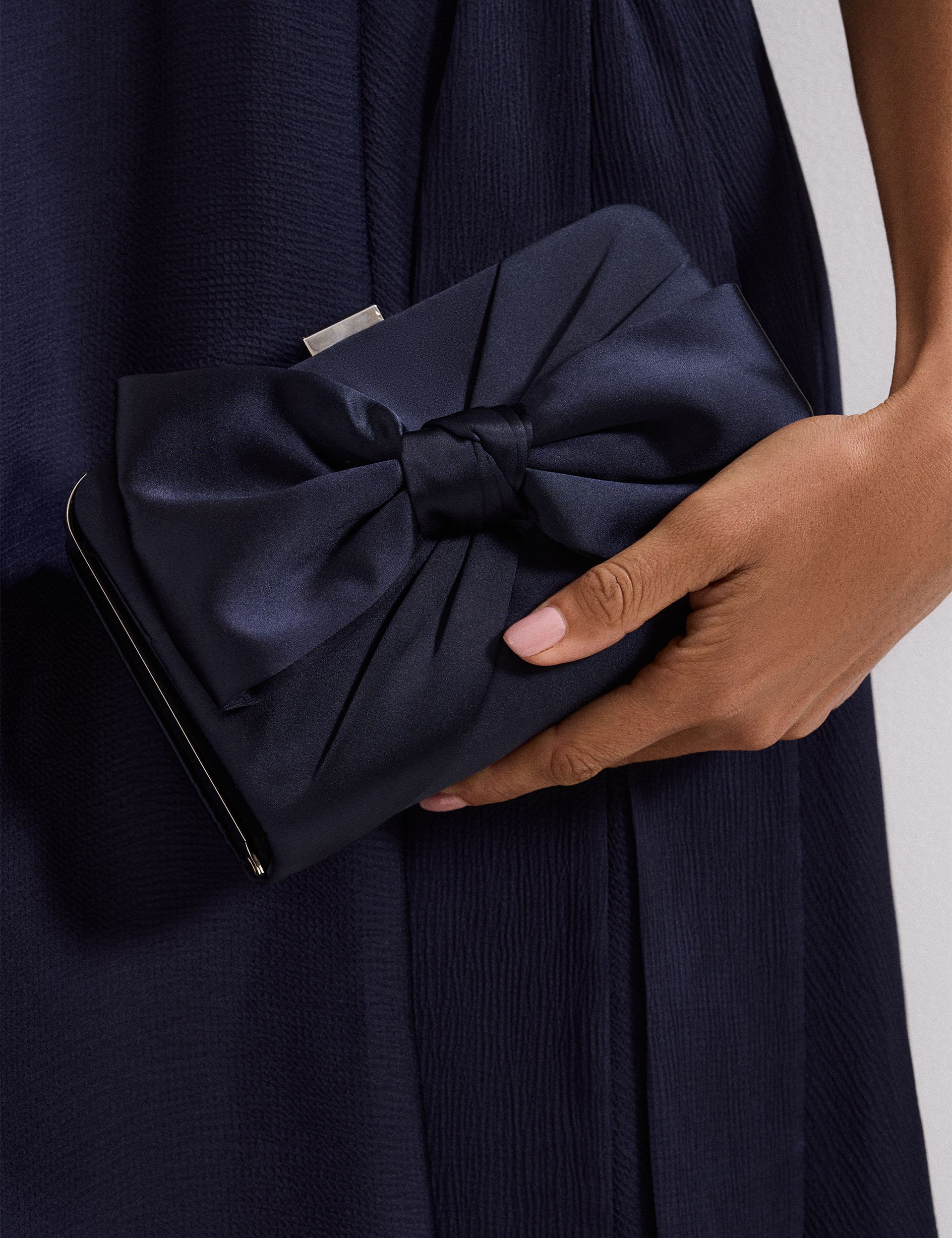 Phase Eight satin bow chain strap clutch bag, UK version