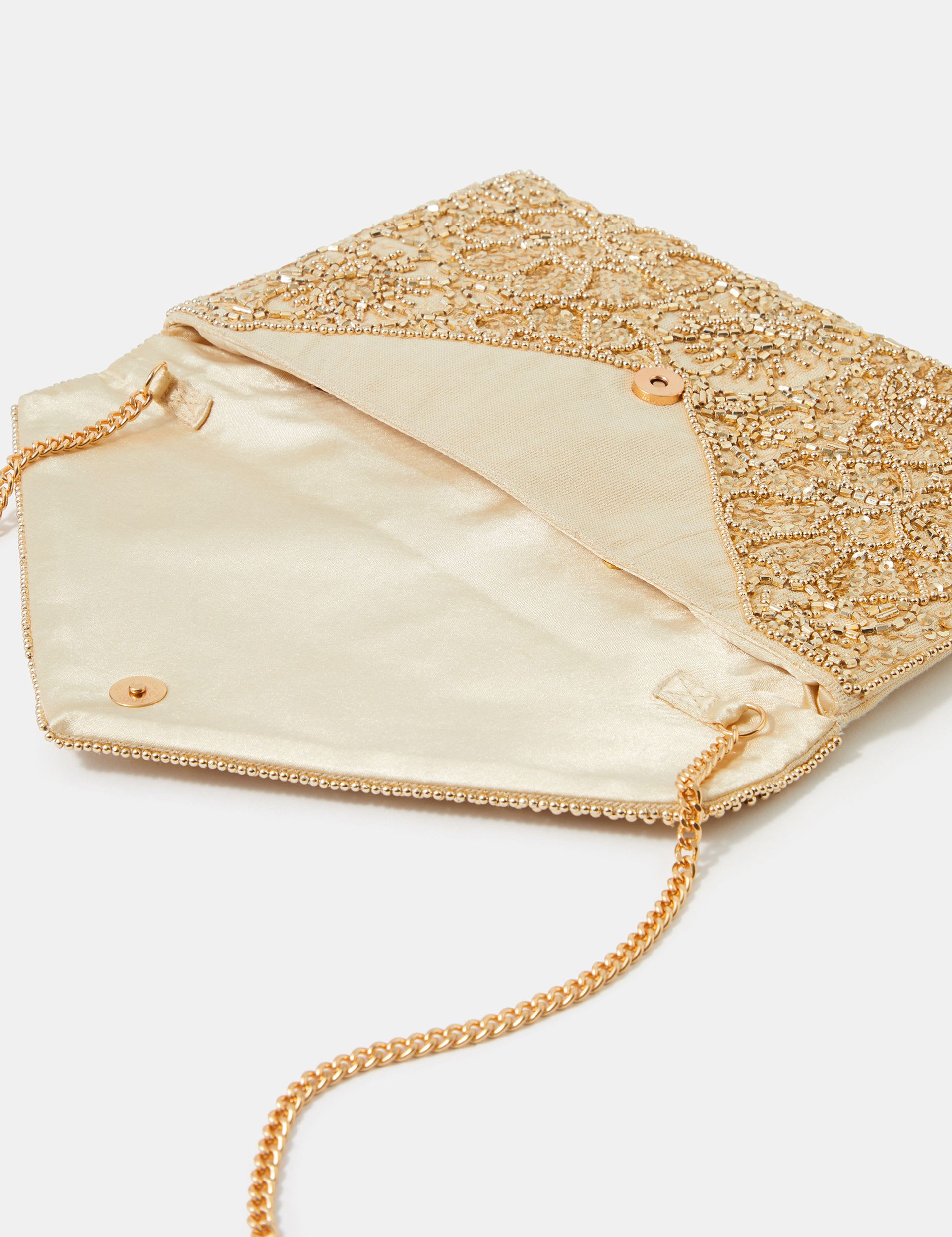 Accessorize embellished chain strap clutch bag, UK version