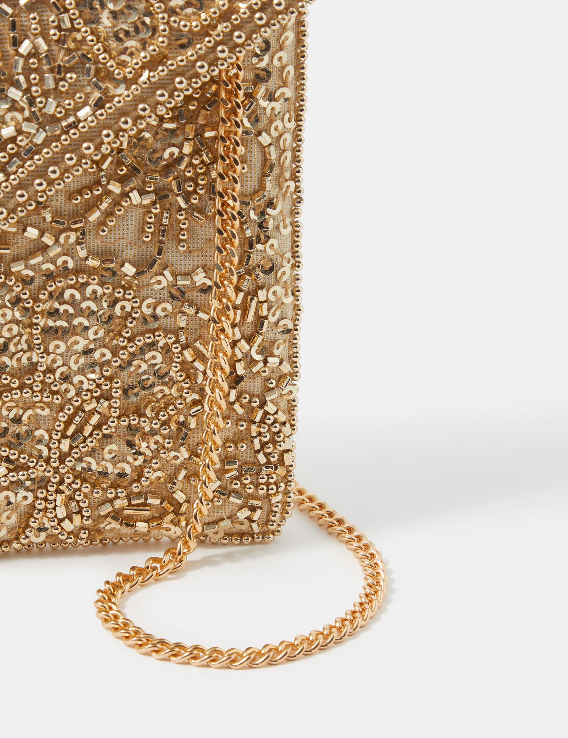 Accessorize embellished chain strap clutch bag, UK version