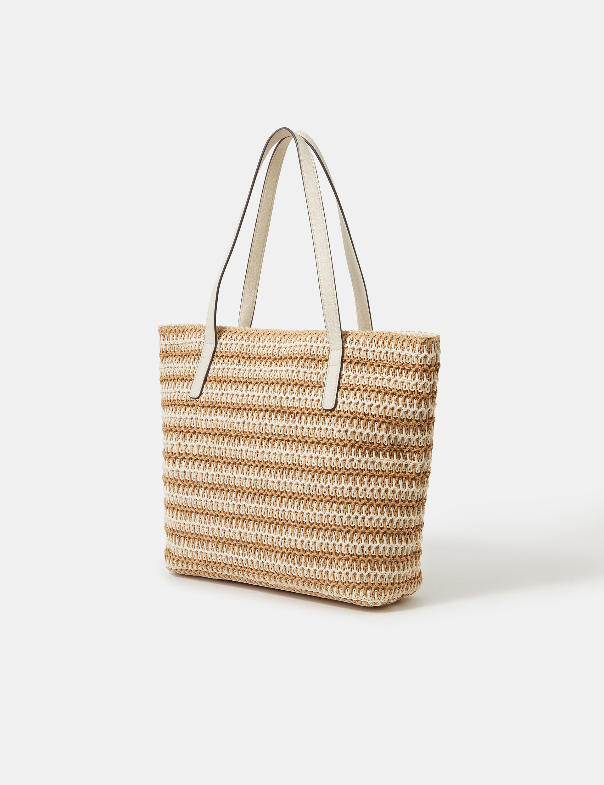 Accessorize straw striped shoulder bag with zip fastening - British product
