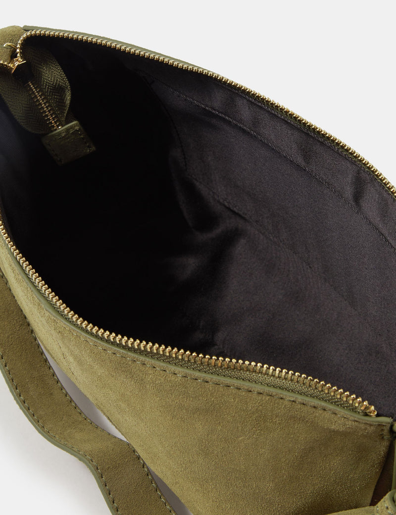 Accessorize suede shoulder bag with zip closure, imported from the UK
