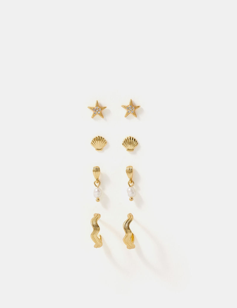 Accessorize gold plated earrings set 4 pack with coastal designs, imported from the UK
