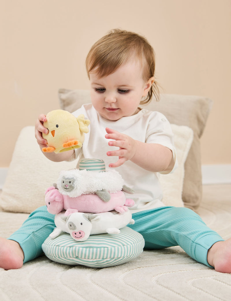 JoJo Maman Bébé farm plush ring stacker toy - British product