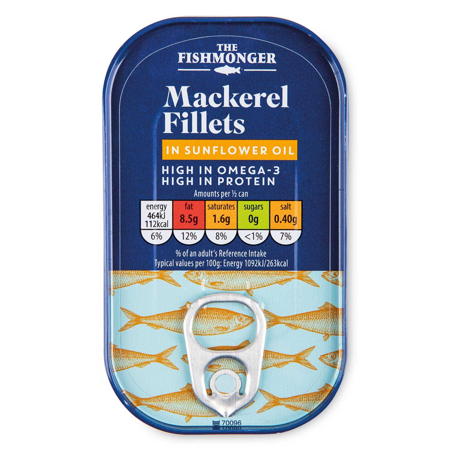 Mackerel fillets in sunflower oil 125g, UK version
