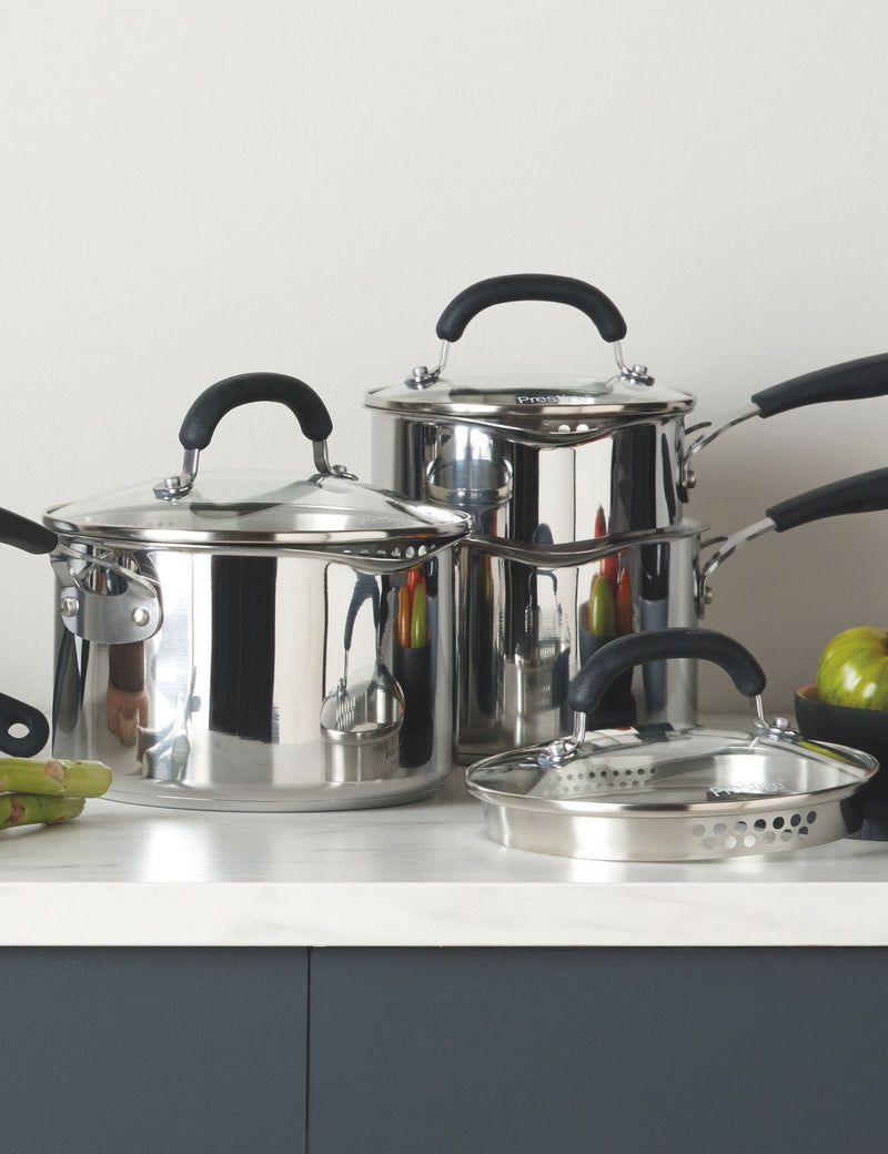 Prestige stainless steel 20cm saucepan, UK version