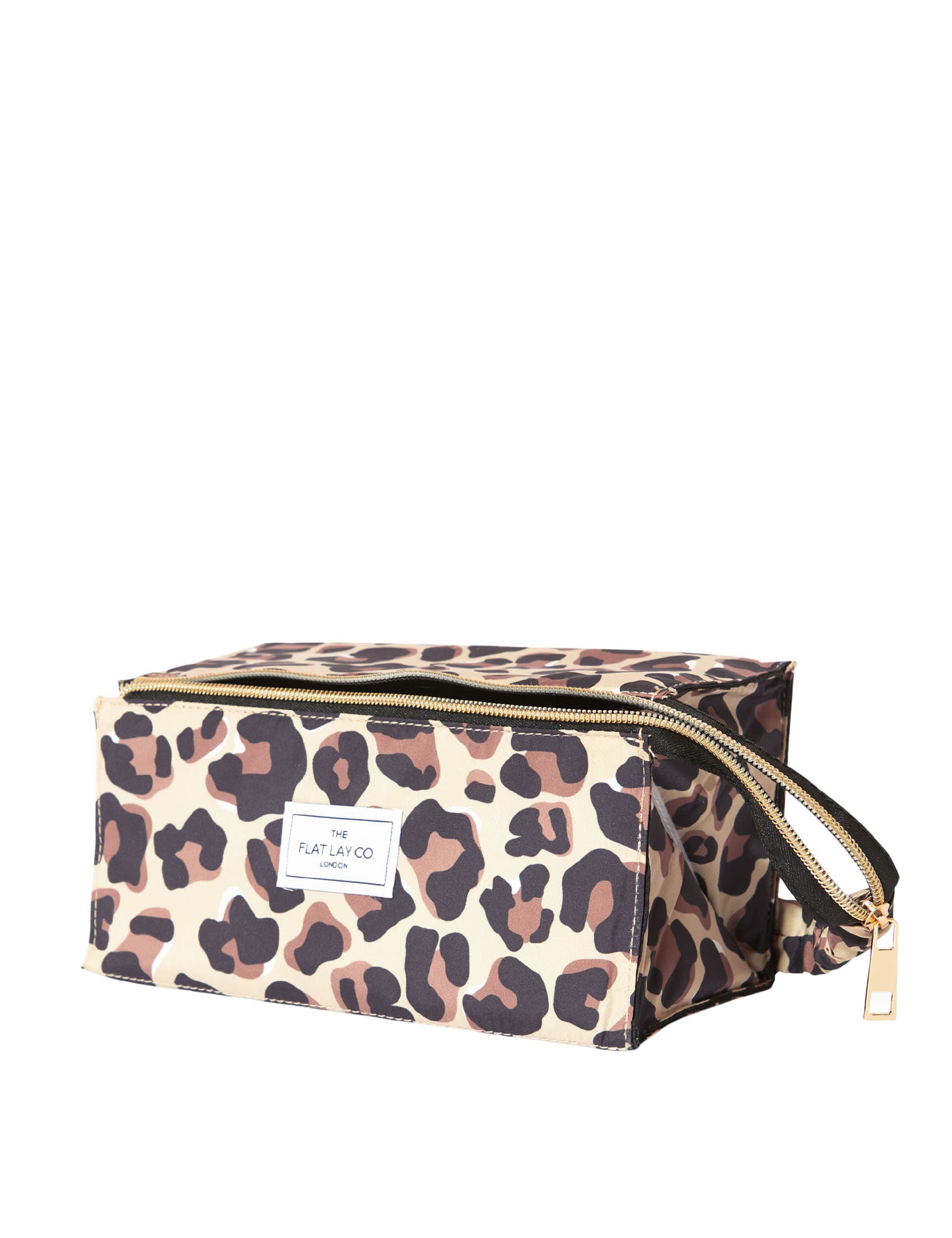 The Flat Lay Co. leopard print makeup box bag, imported from the UK