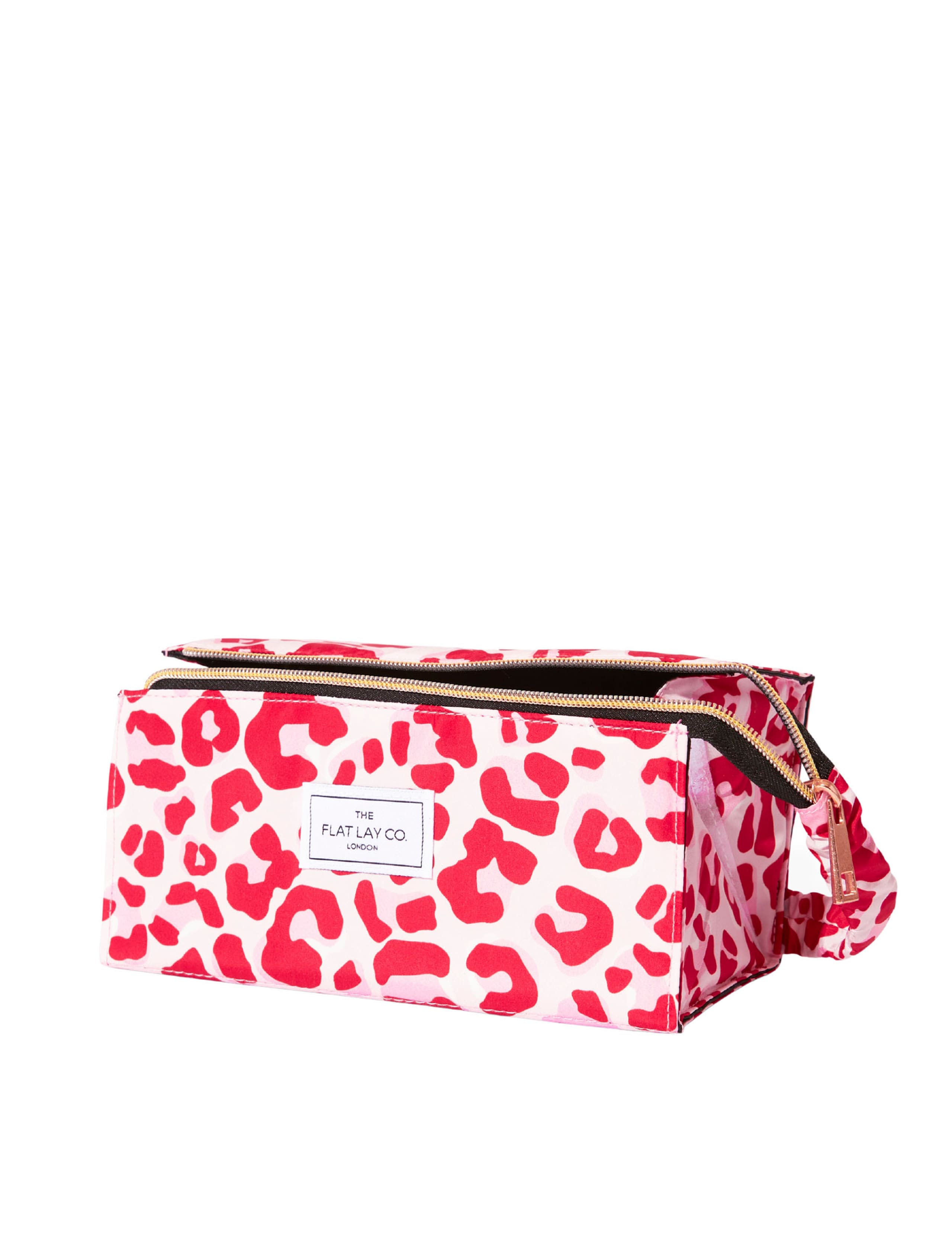 Flat Lay Co. pink leopard makeup box bag, imported from the UK