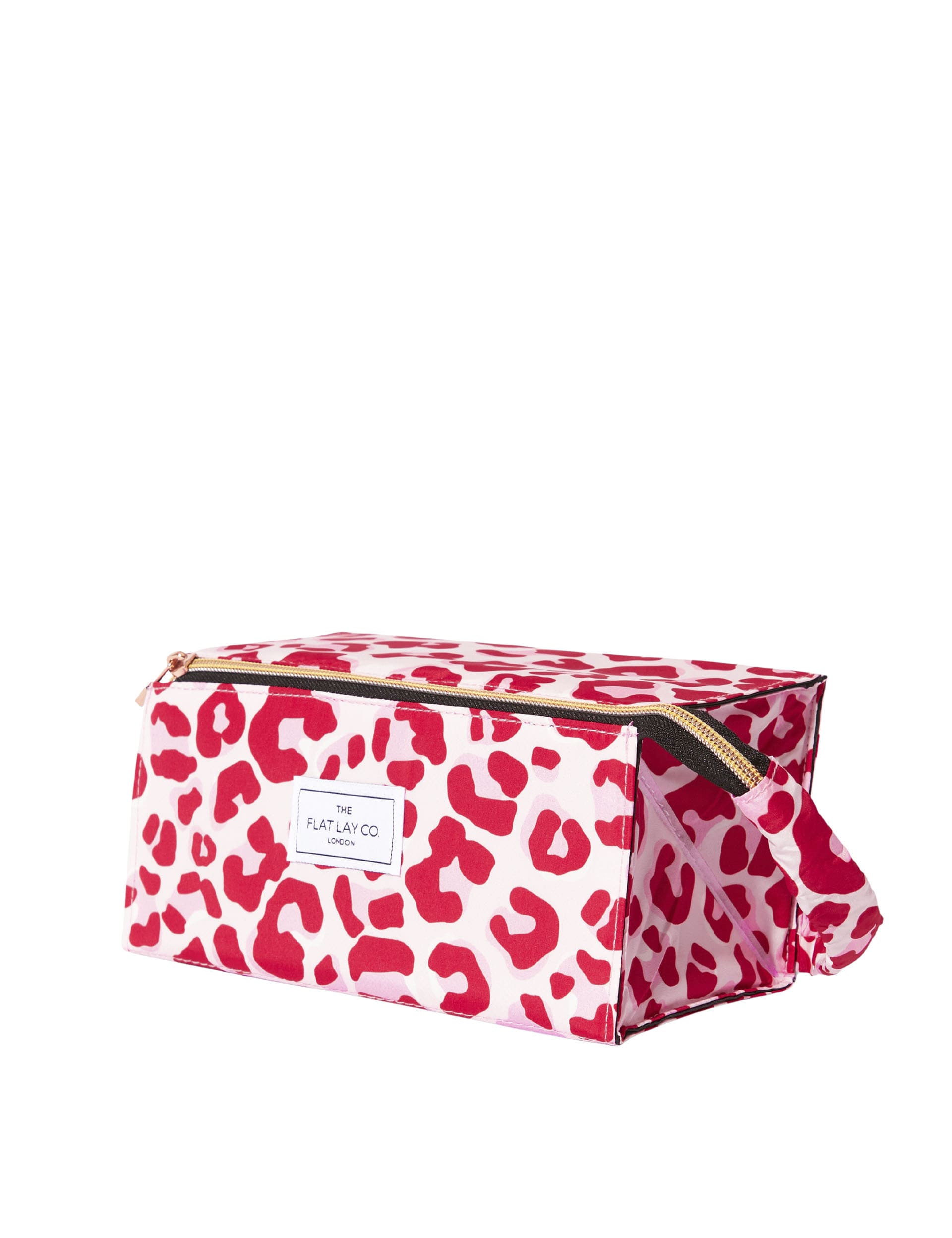 Flat Lay Co. pink leopard makeup box bag, imported from the UK