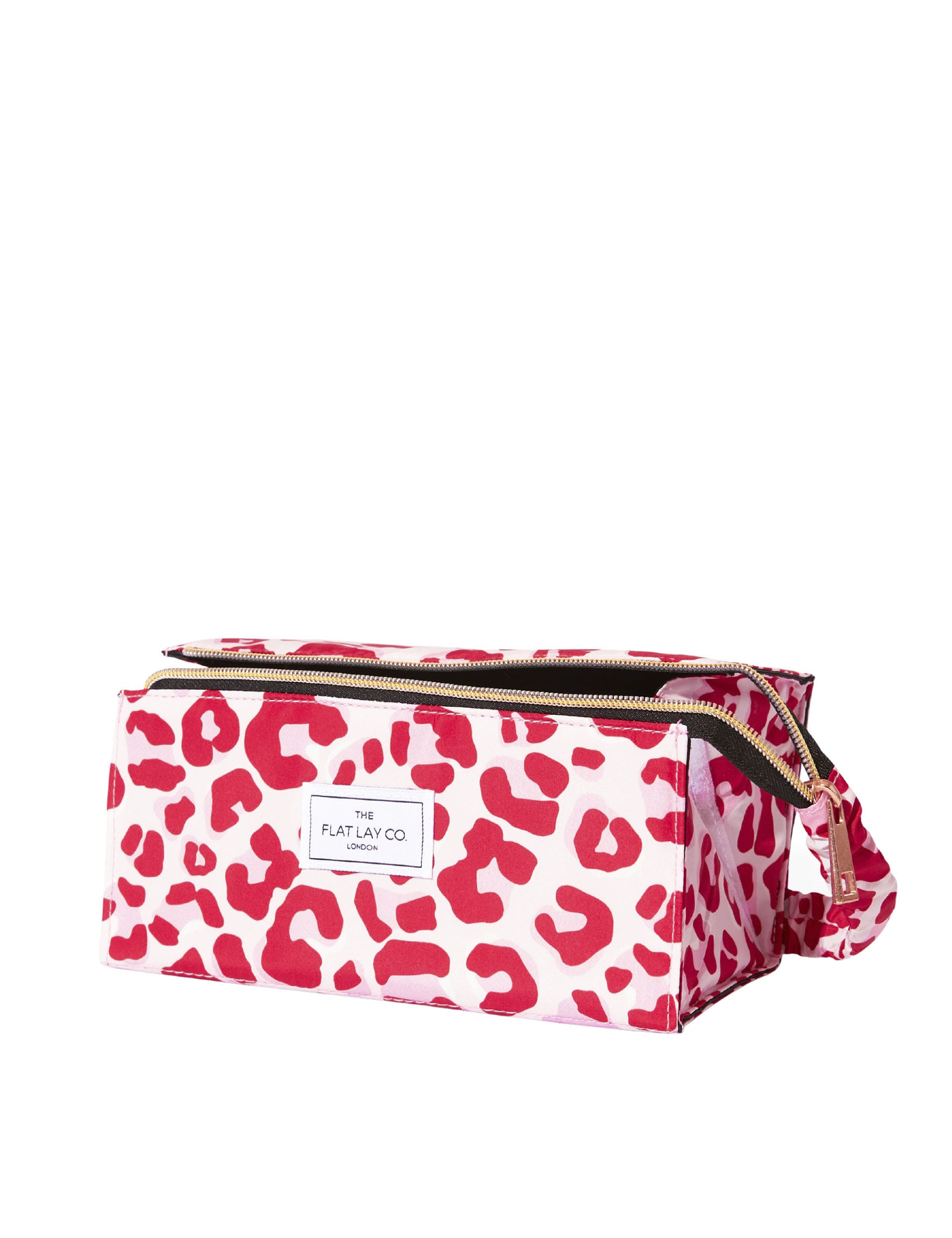 Flat Lay Co. pink leopard makeup box bag, imported from the UK