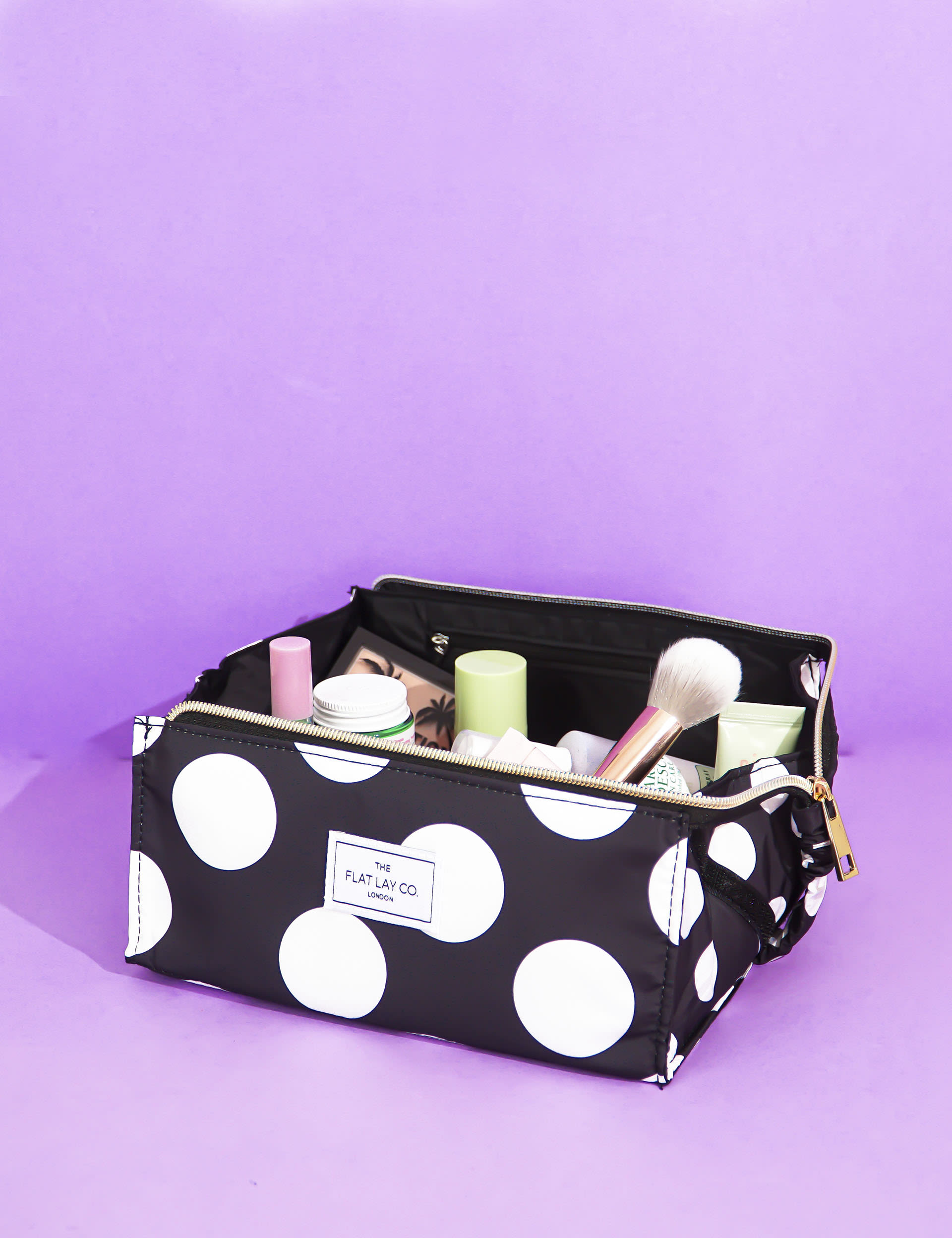 The Flat Lay Co. makeup box bag in double spots, imported from the UK