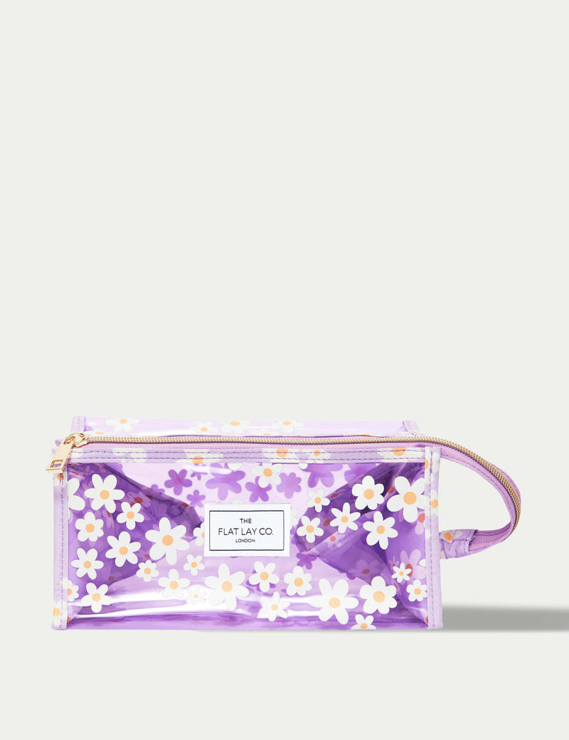 The Flat Lay Co. makeup jelly box bag in lilac daisy imported from the UK