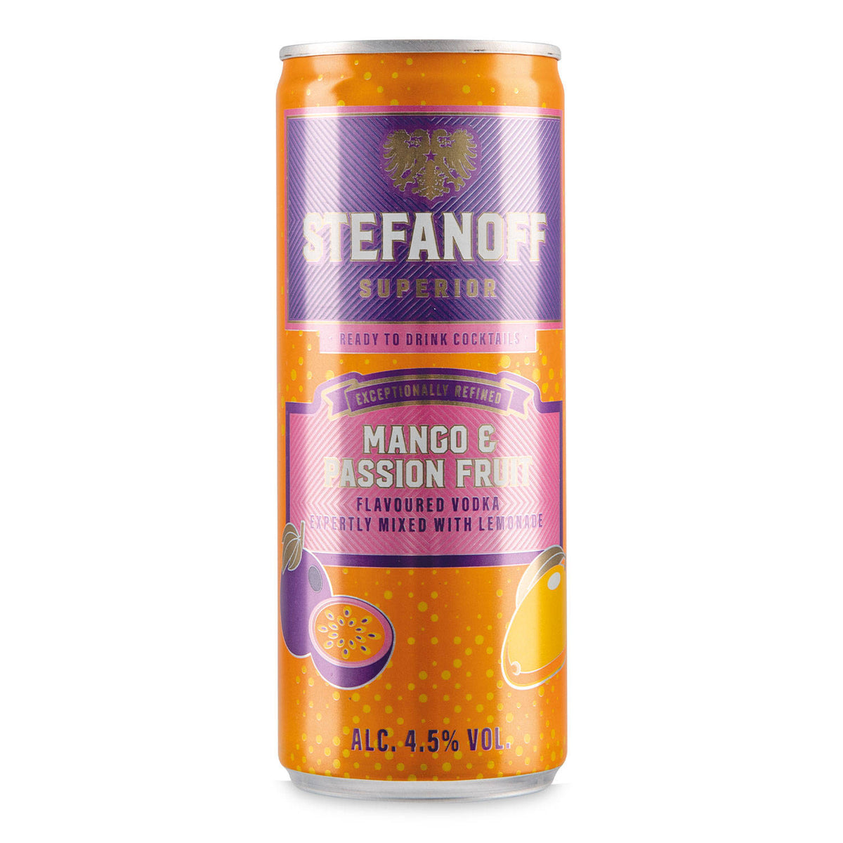 Canned cocktail mango passion fruit lemonade 250ml, imported from the UK