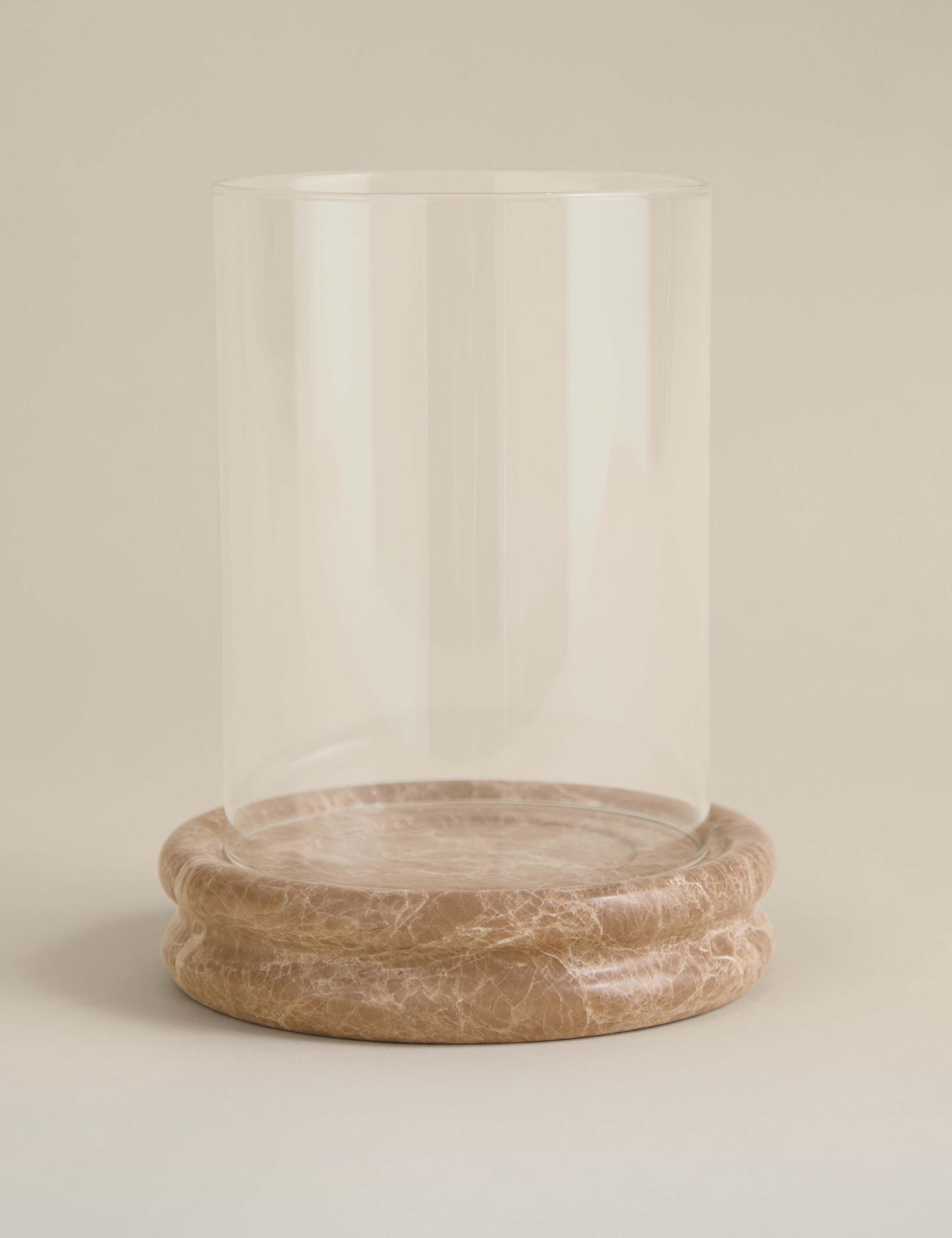 Marble hurricane candle holder with clear glass cylinder, UK version