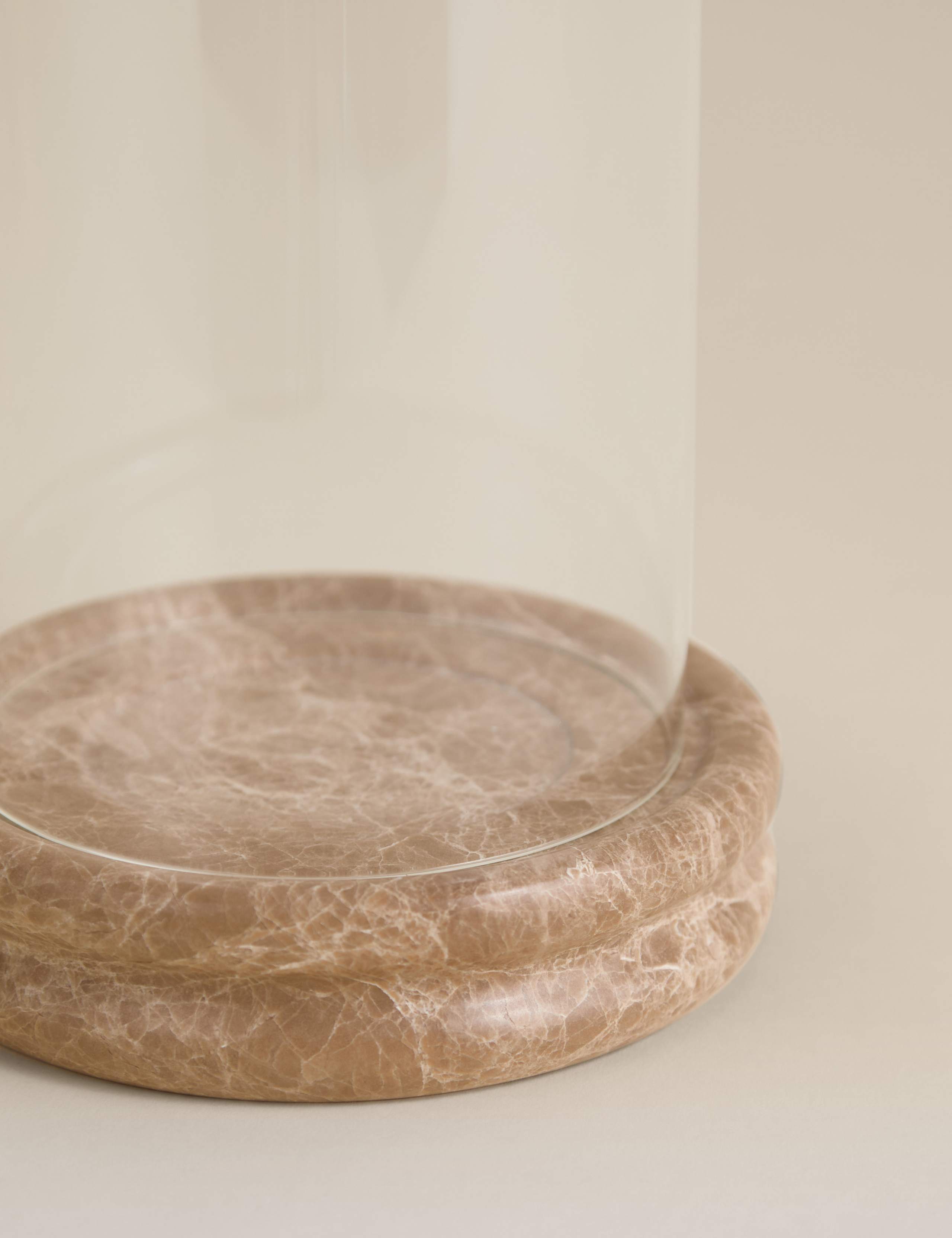 Marble hurricane candle holder with clear glass cylinder, UK version