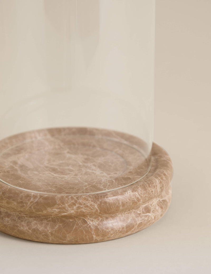 Marble hurricane candle holder with clear glass cylinder, UK version