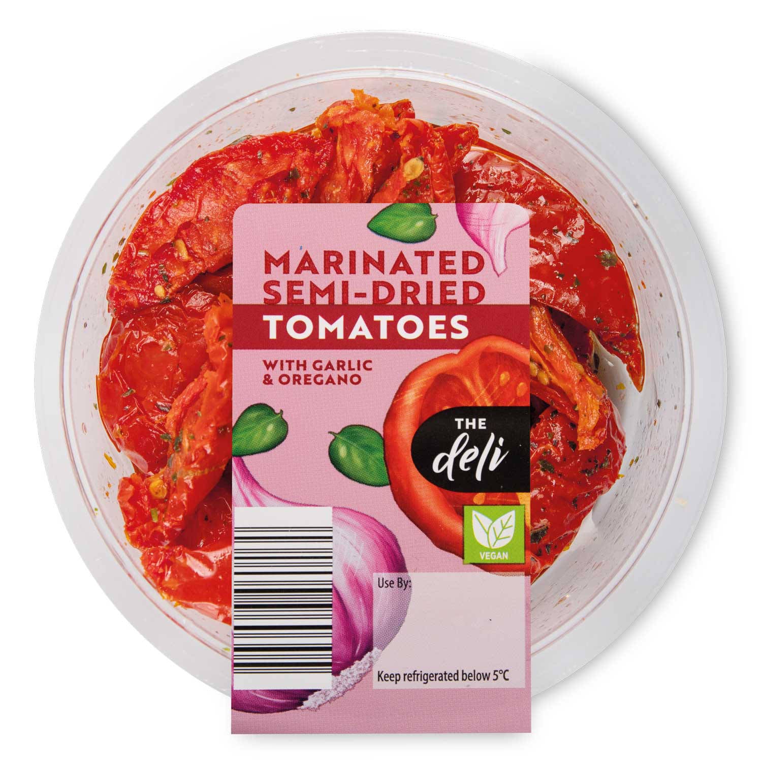 Marinated tomatoes with garlic and oregano in oil - British product