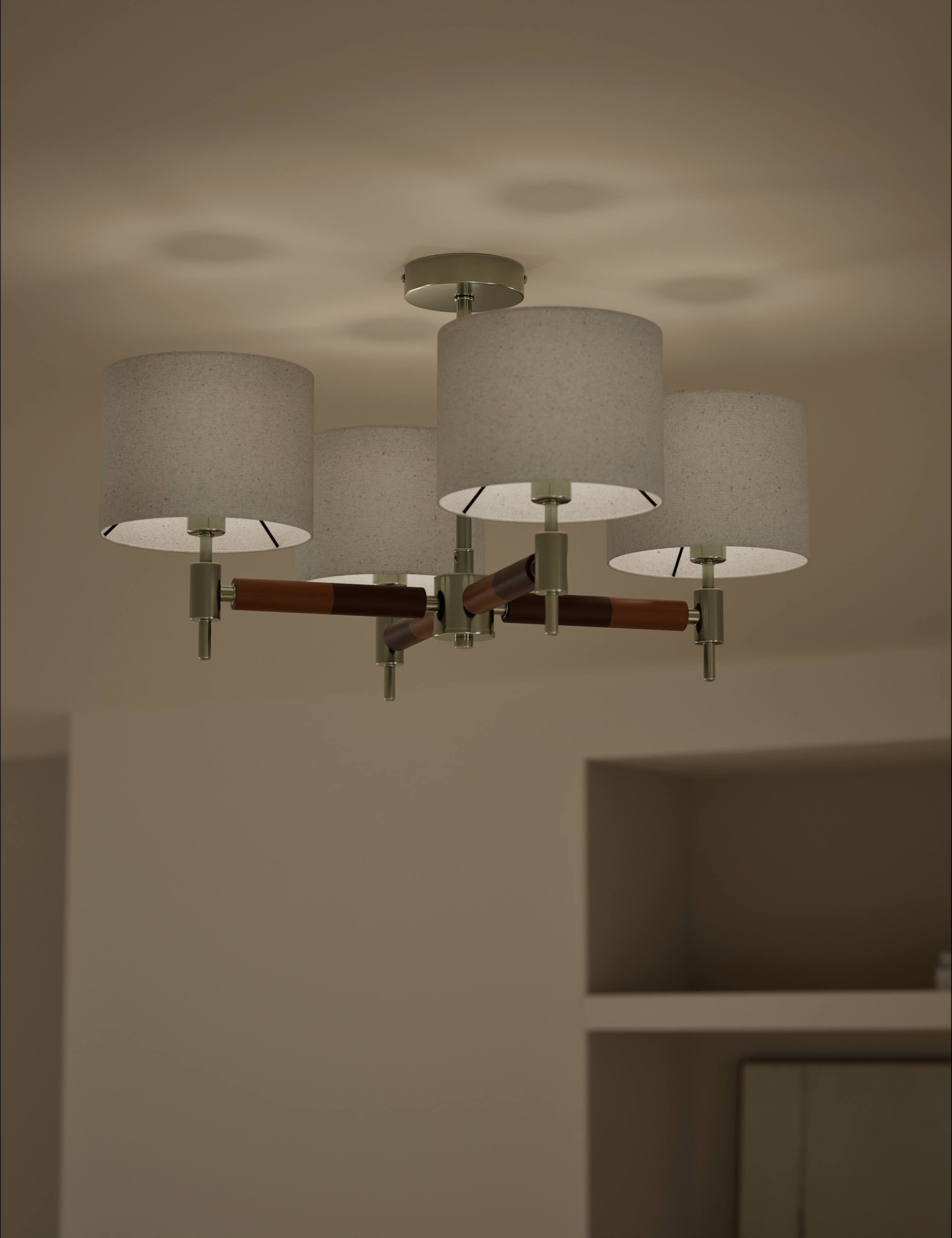 Marlowe metal flush ceiling light four-arm design - British product