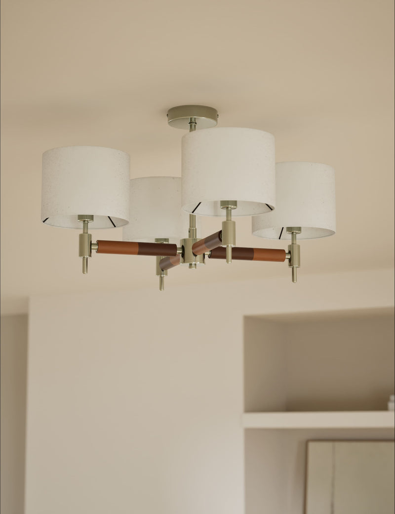 Marlowe metal flush ceiling light four-arm design - British product