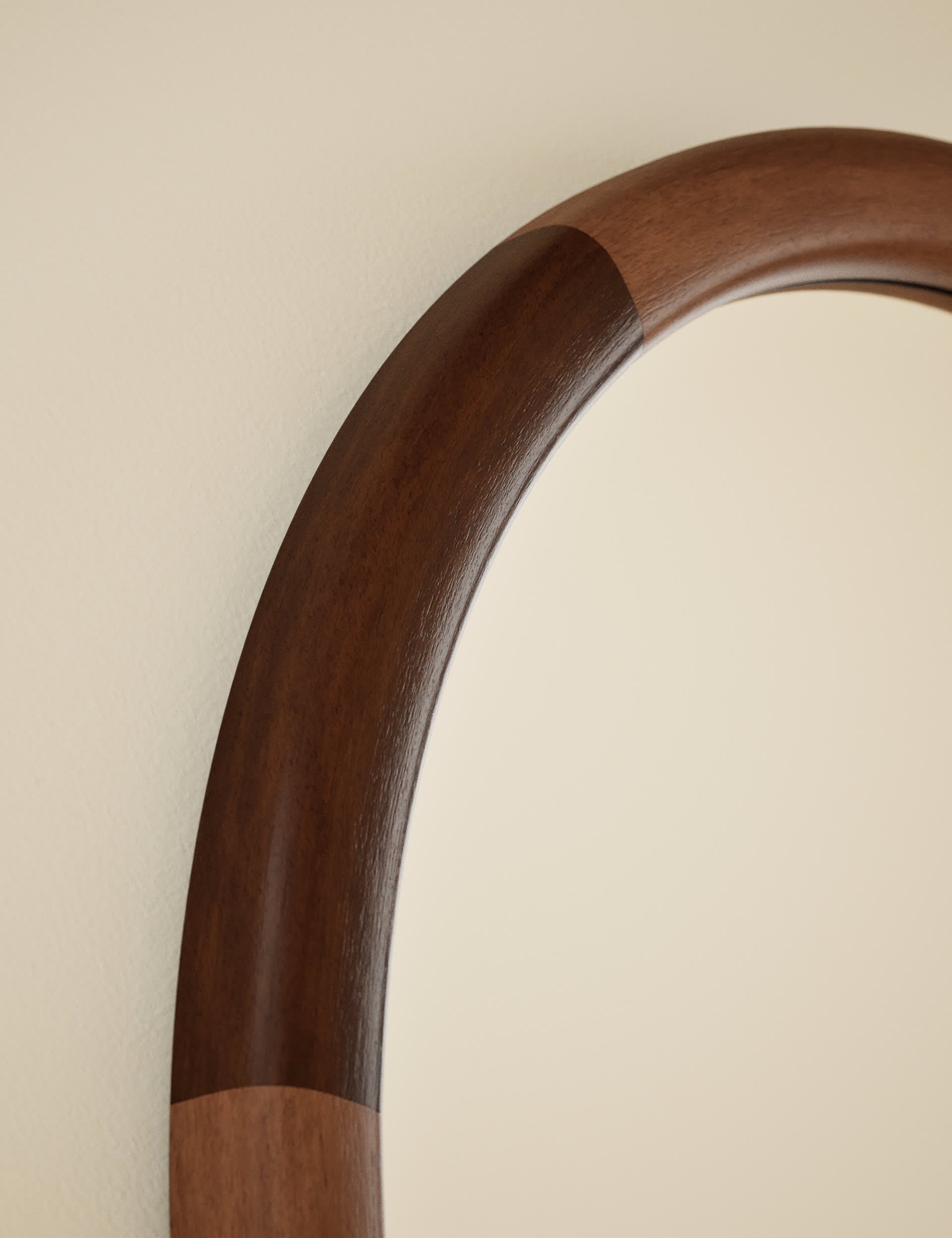 Marlowe round wall mirror with two-tone wood frame, imported from the UK