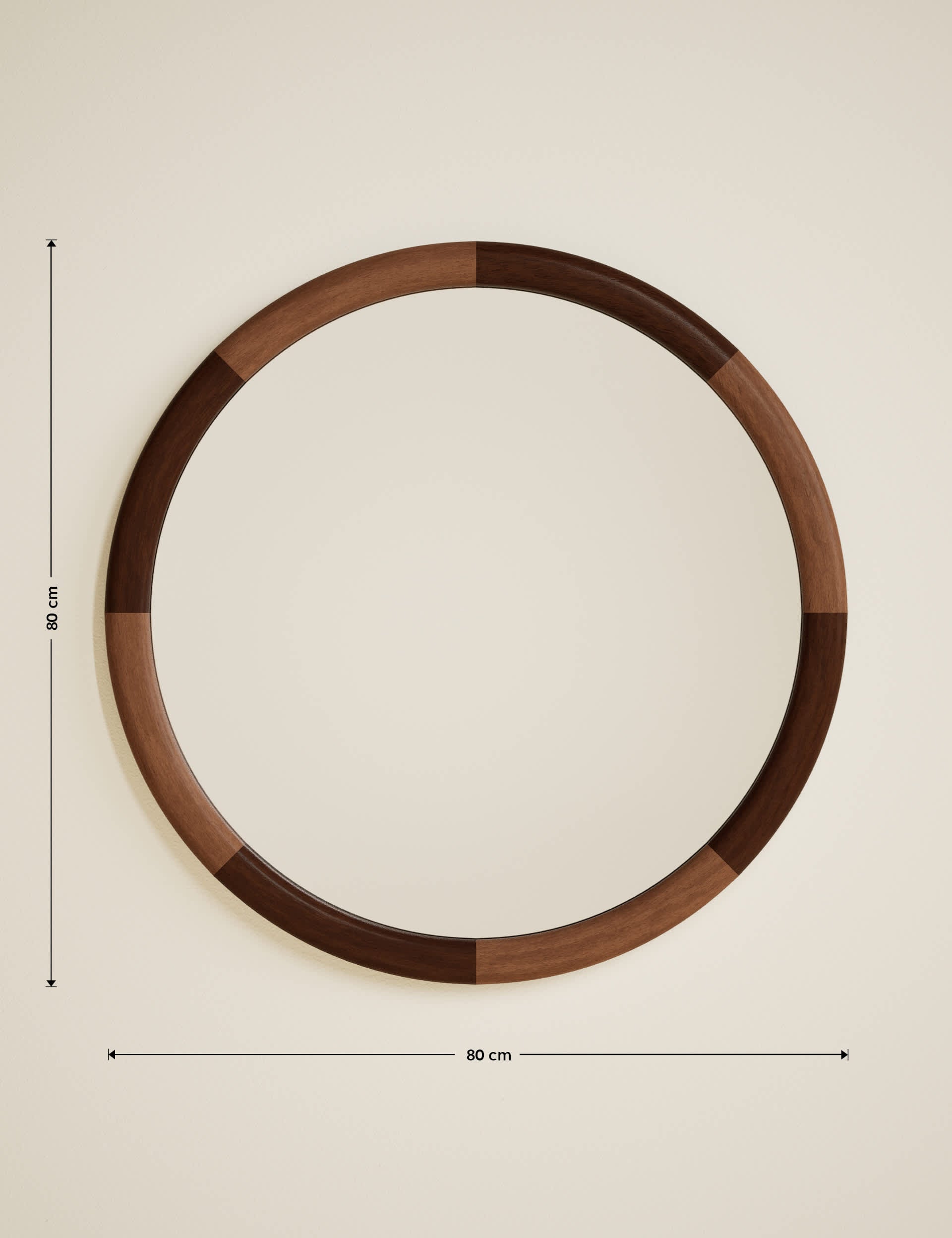Marlowe round wall mirror with two-tone wood frame, imported from the UK