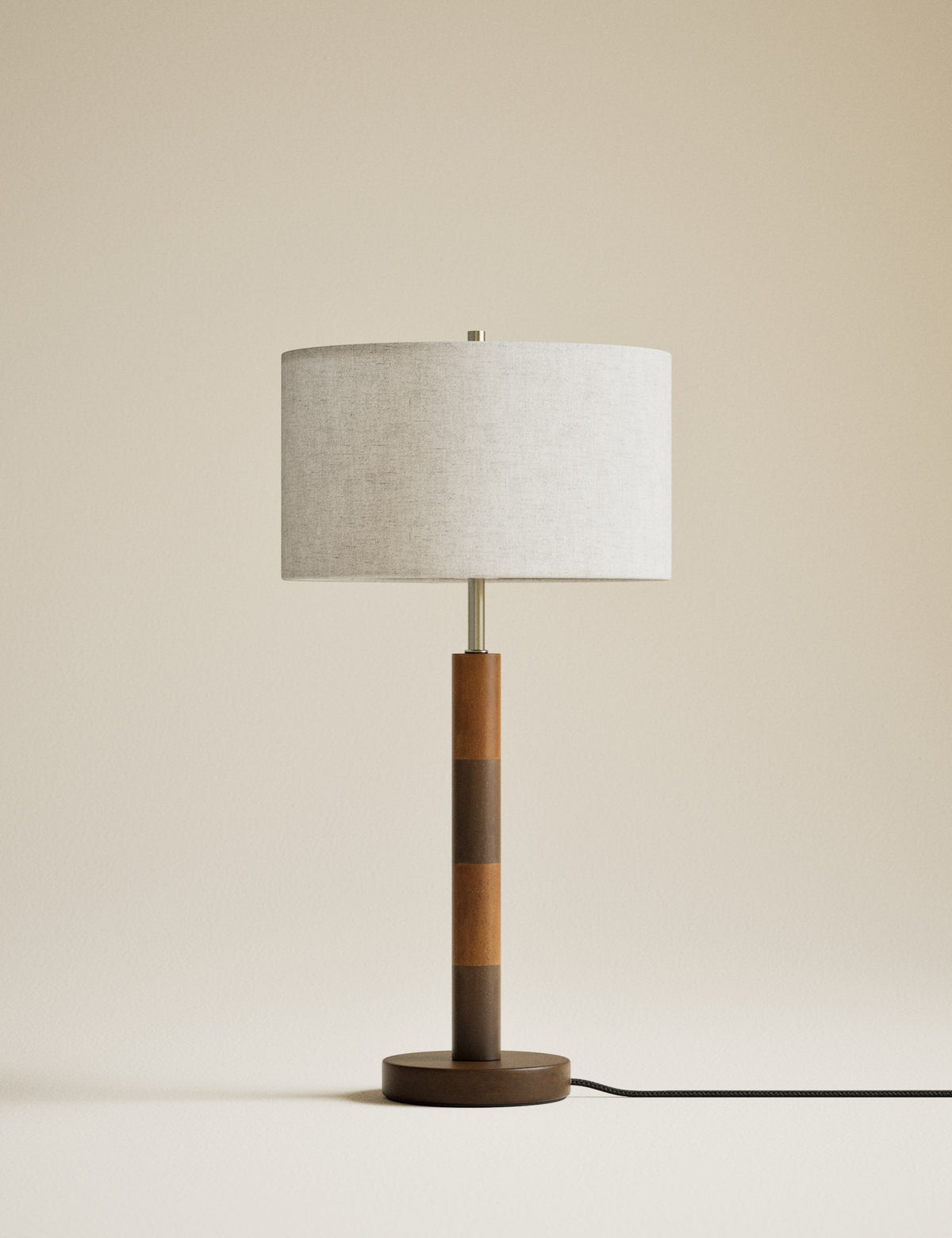 Marlowe table lamp two-tone wood column fabric shade - British product