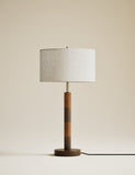 Marlowe table lamp two-tone wood column fabric shade - British product