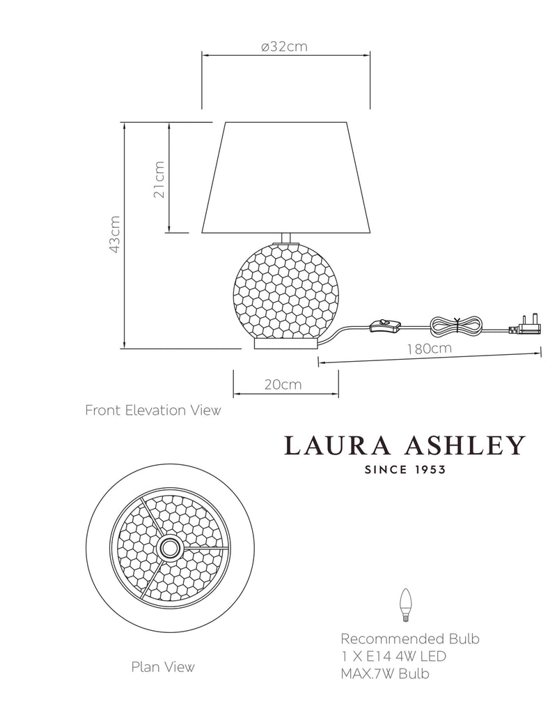 Laura Ashley Mathern table lamp mother of pearl 43cm, imported from the UK