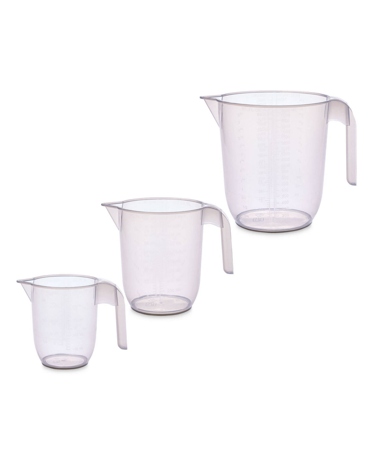 Measuring jugs 3 pack with grey or blue rim (British brand)