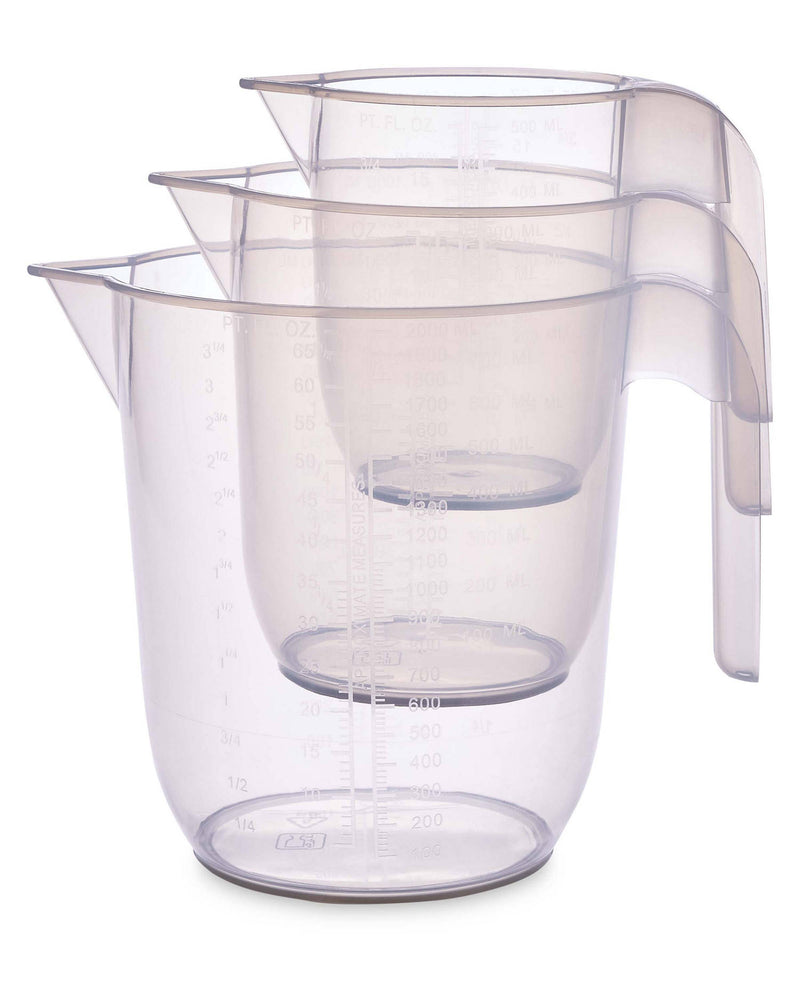 Measuring jugs 3 pack with grey or blue rim (British brand)