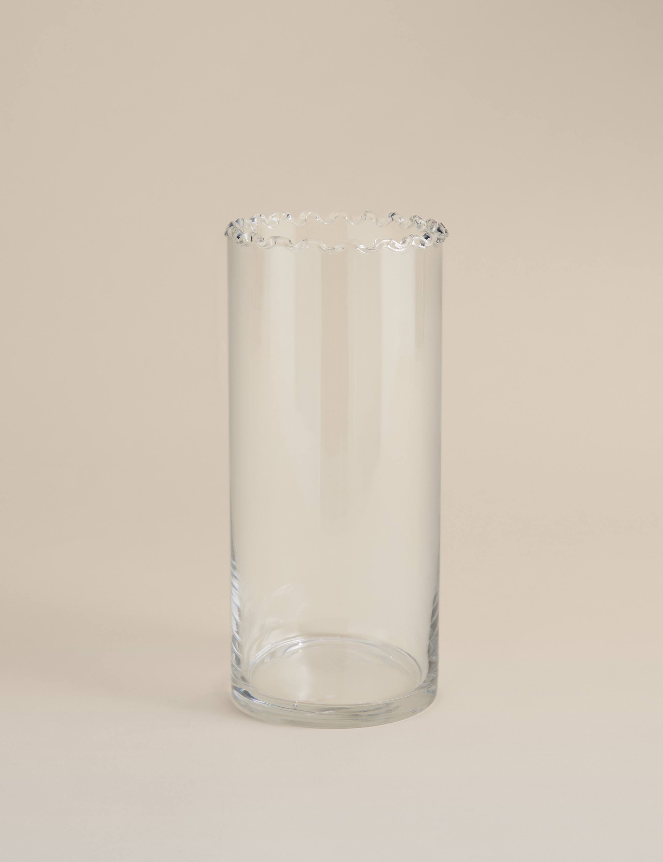 Medium frill top glass vase in cylinder shape - British product
