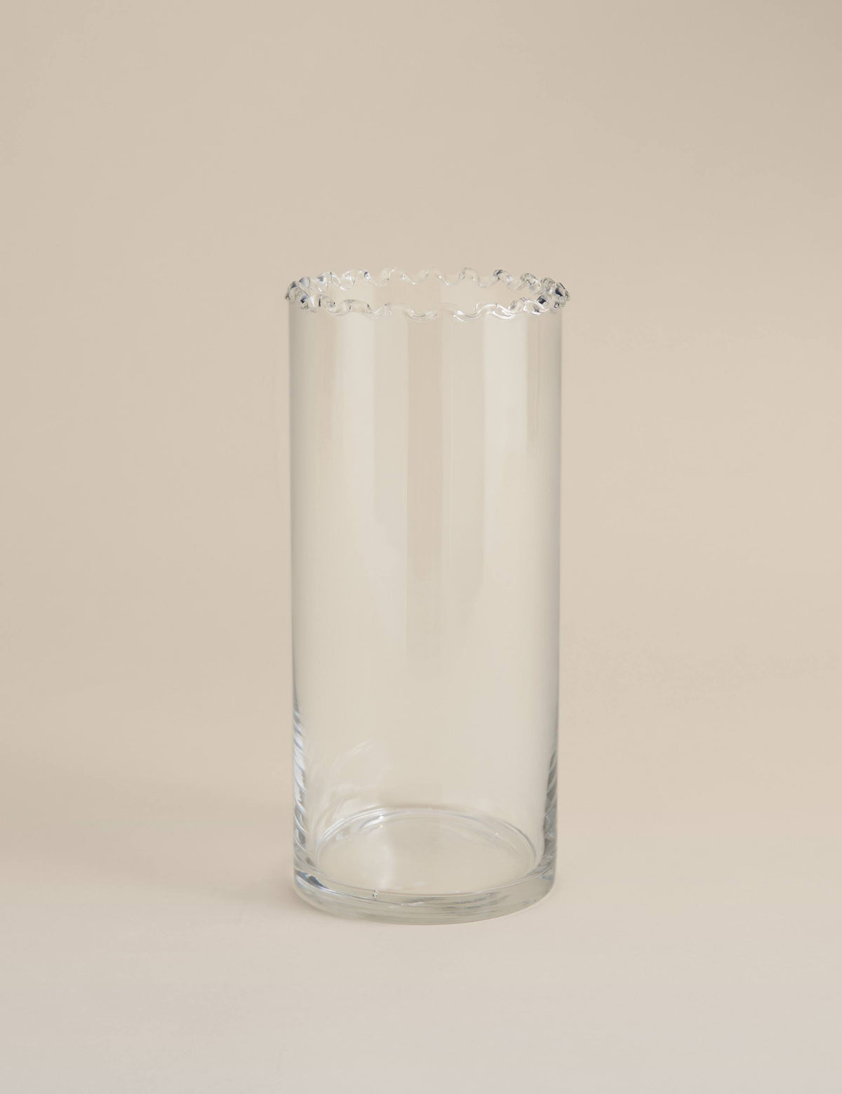 Medium frill top glass vase in cylinder shape - British product