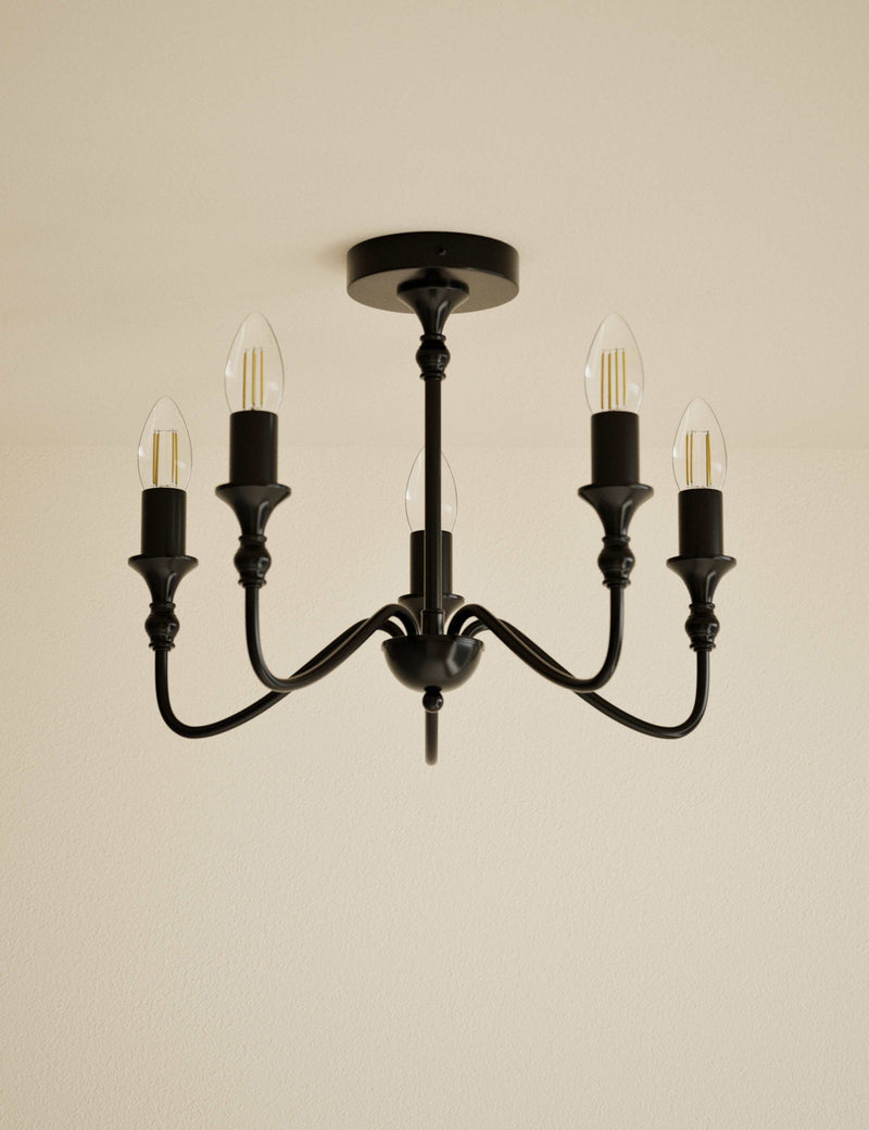 Metal flush chandelier with five lights, imported from the UK