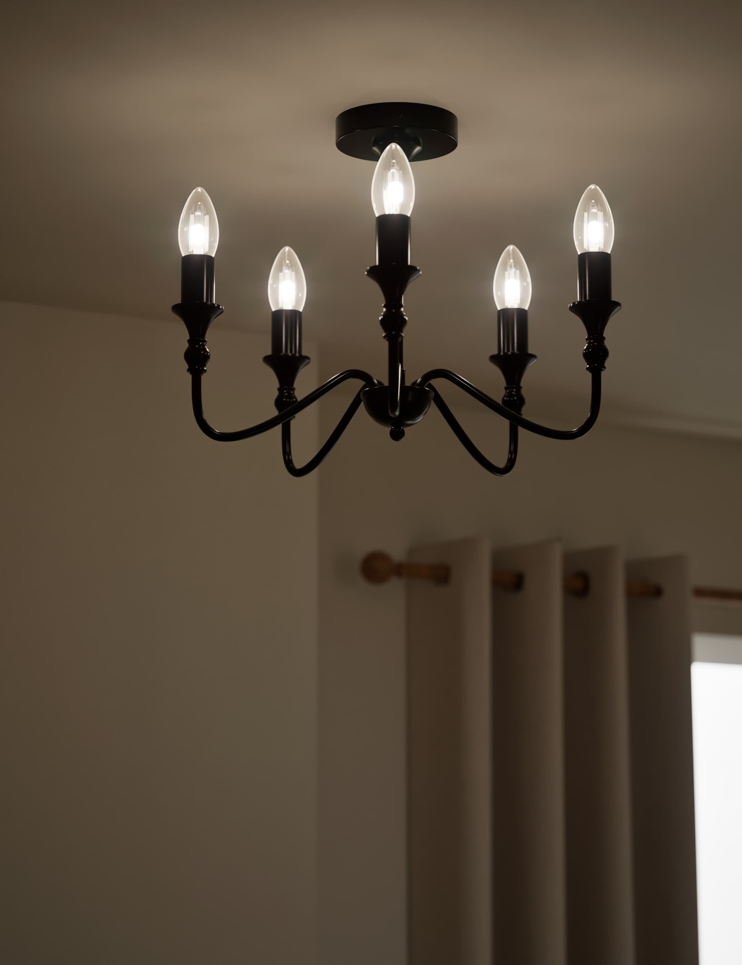 Metal flush chandelier with five lights, imported from the UK