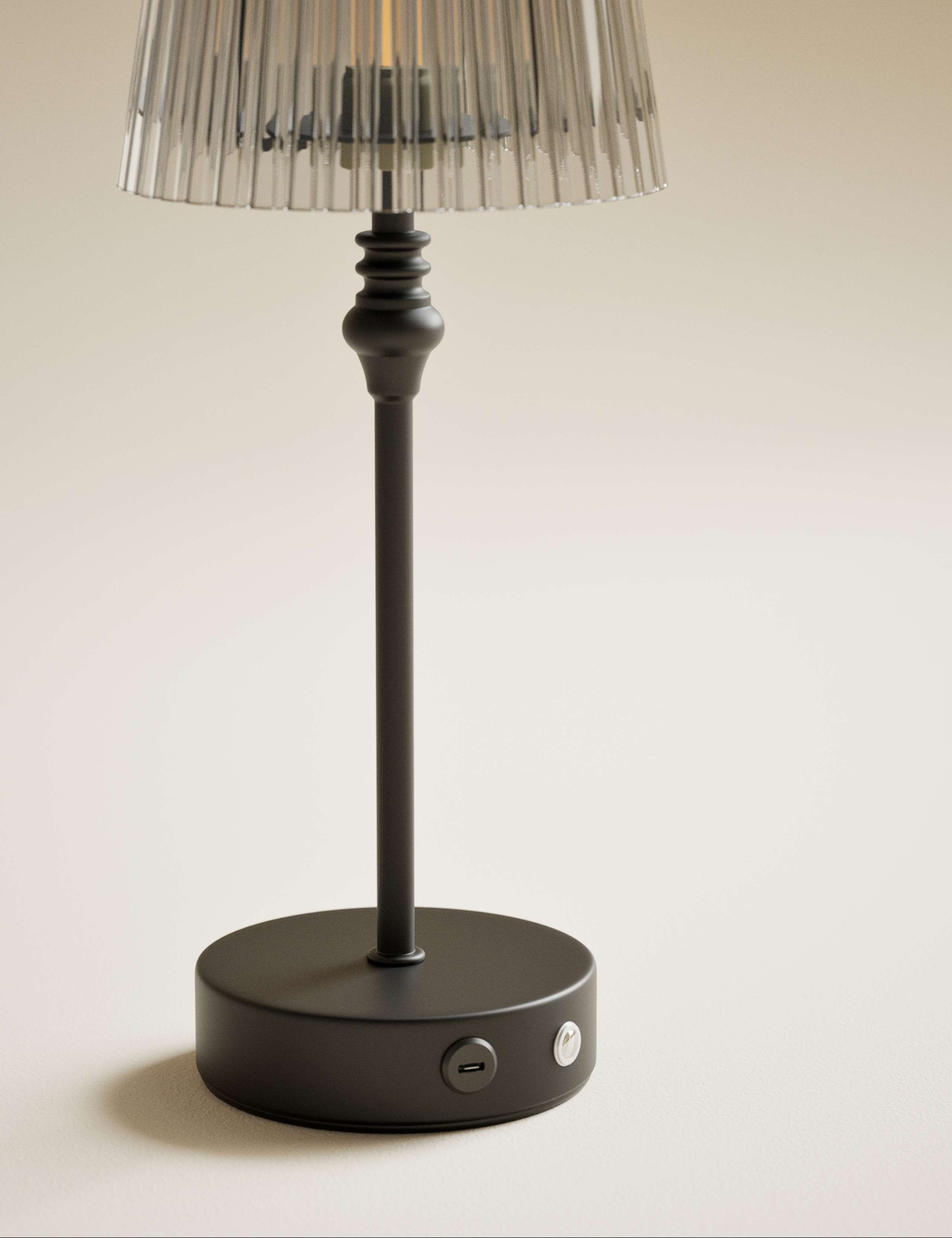 Rechargeable table lamp with metal base and acrylic shade - British product