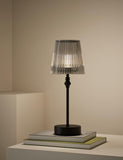 Rechargeable table lamp with metal base and acrylic shade - British product