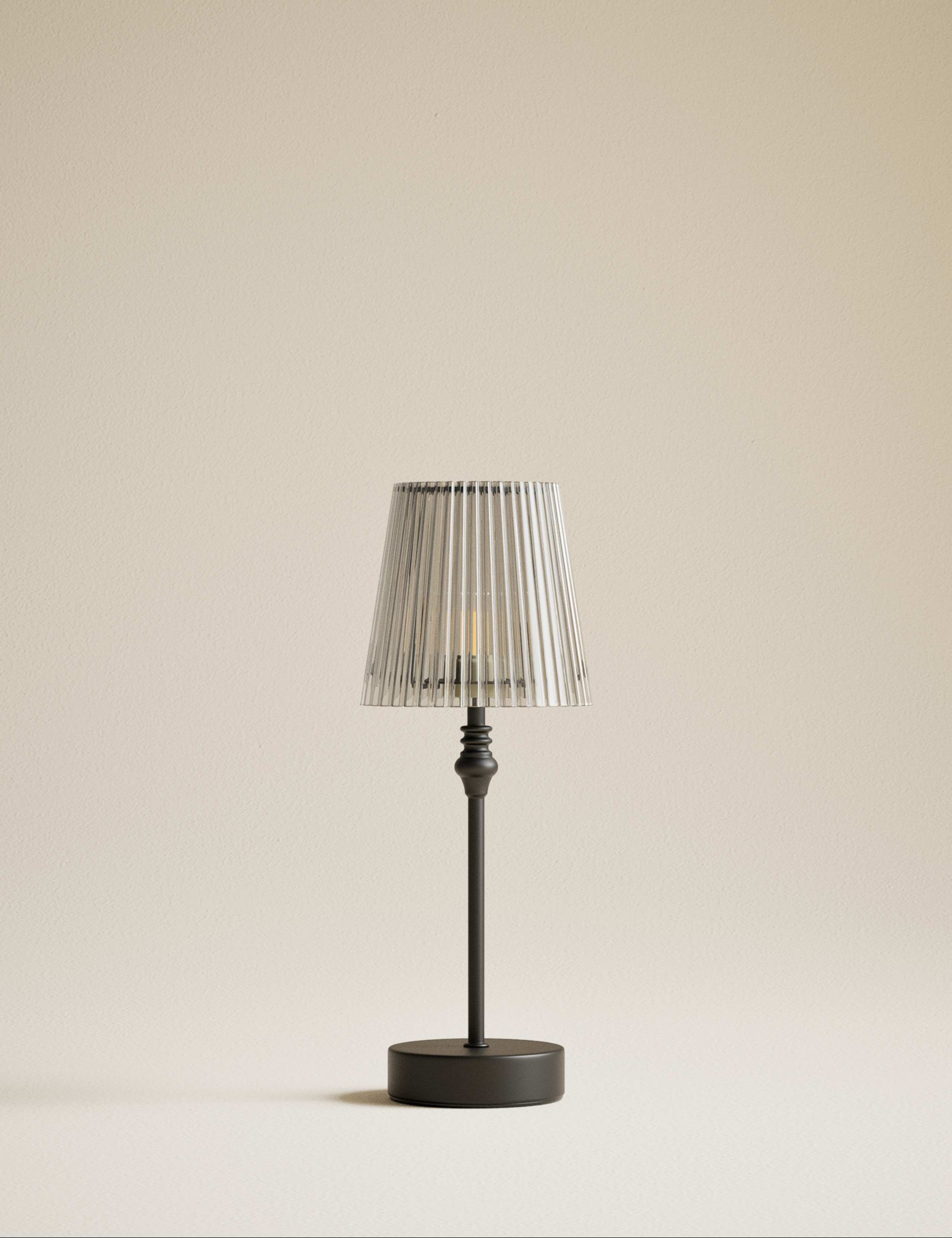 Rechargeable table lamp with metal base and acrylic shade - British product