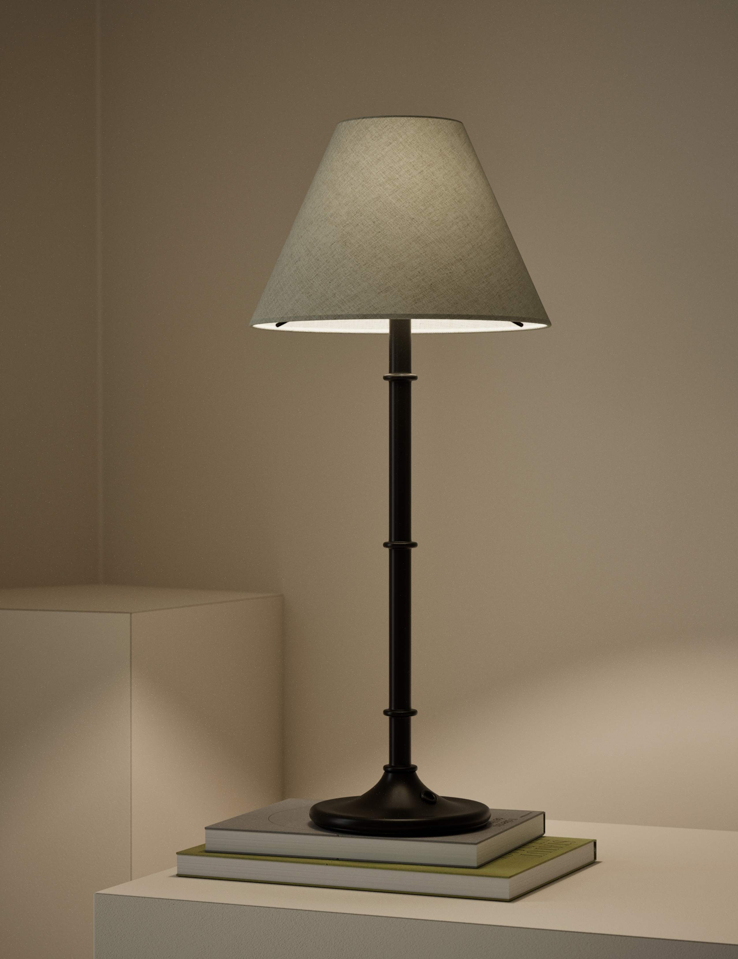 Metal Ribbed Table Lamp with linen shade (British brand)