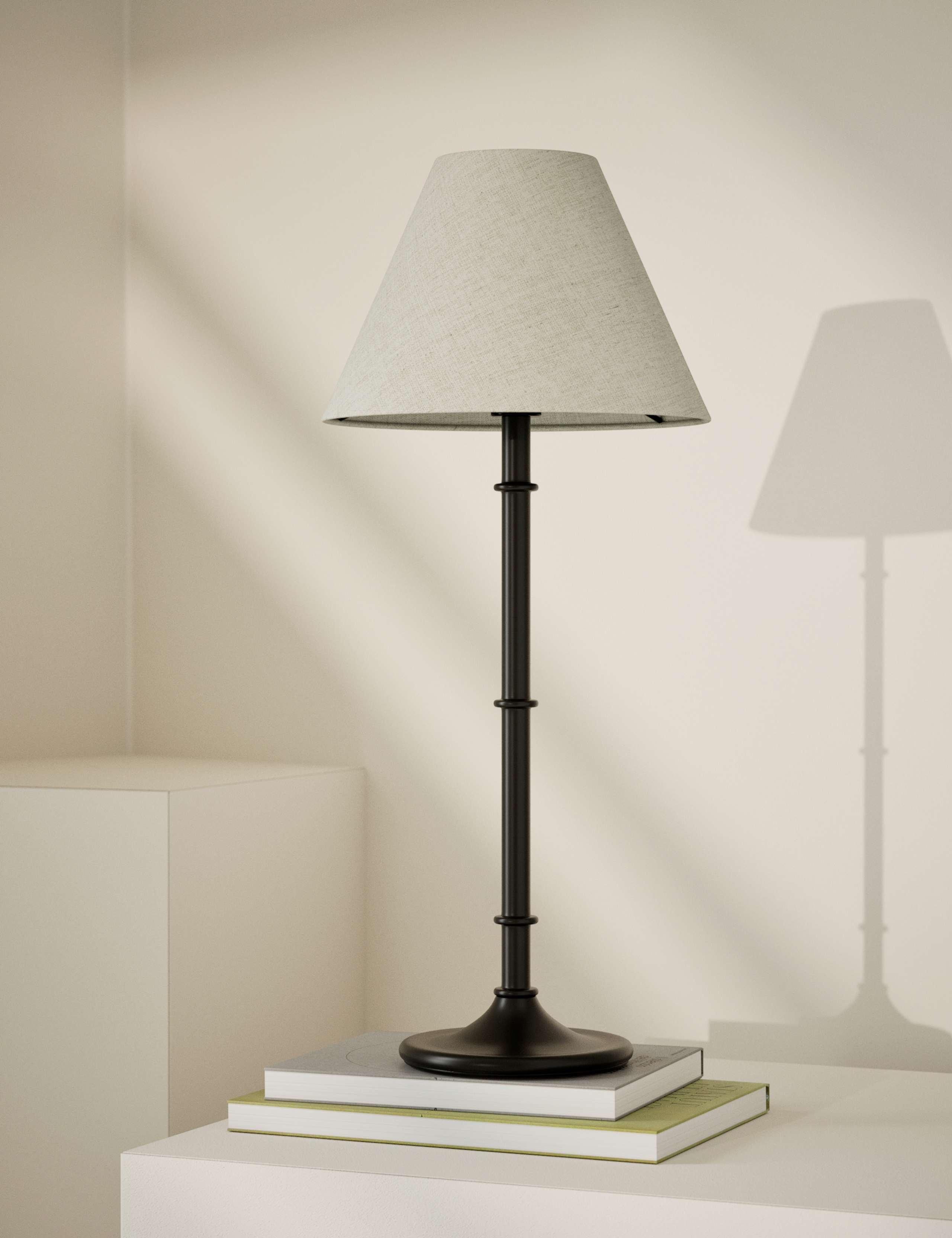 Metal Ribbed Table Lamp with linen shade (British brand)