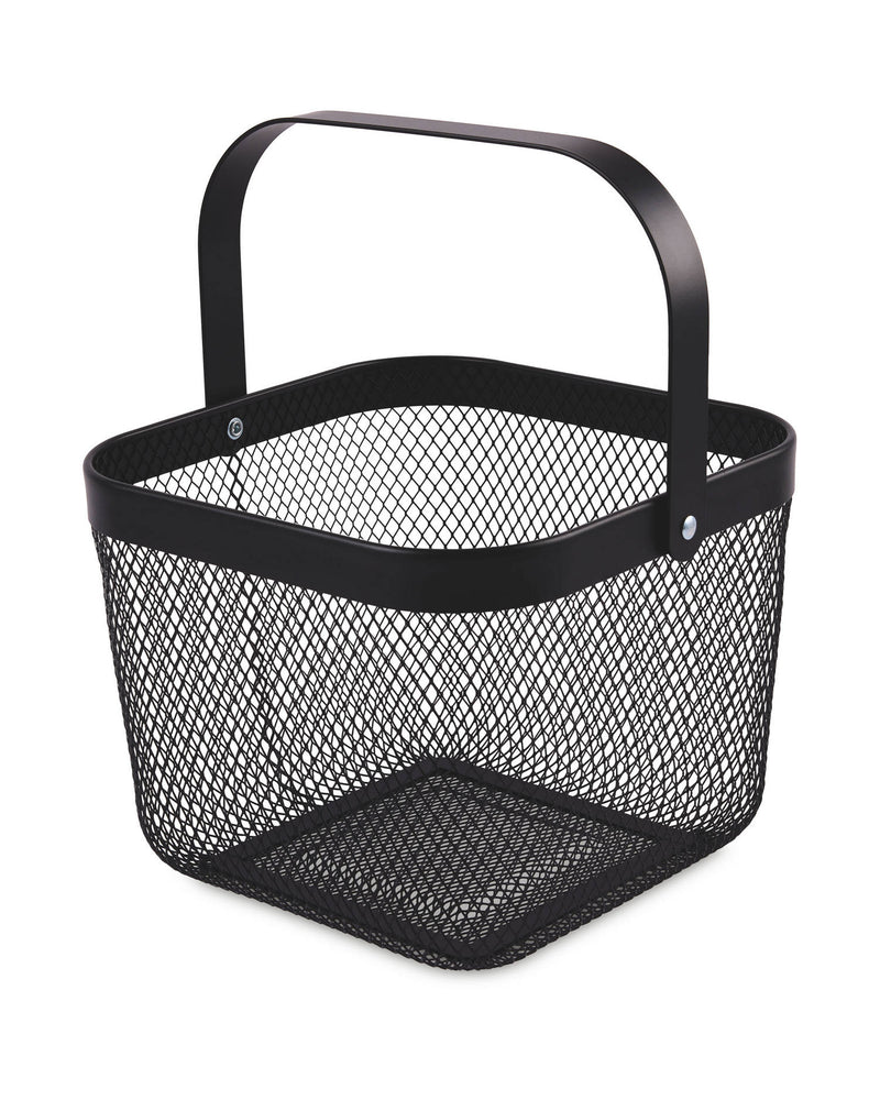 Metal Storage Basket with Bamboo or Metal Handle (24.5cm x 24.5cm x 17.5cm)