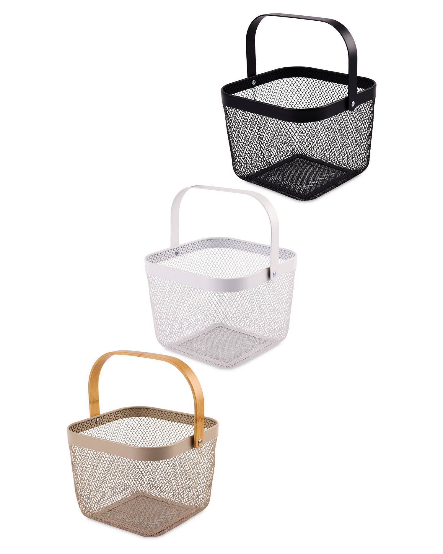 Metal storage basket with bamboo handle 24.5cm, imported from the UK