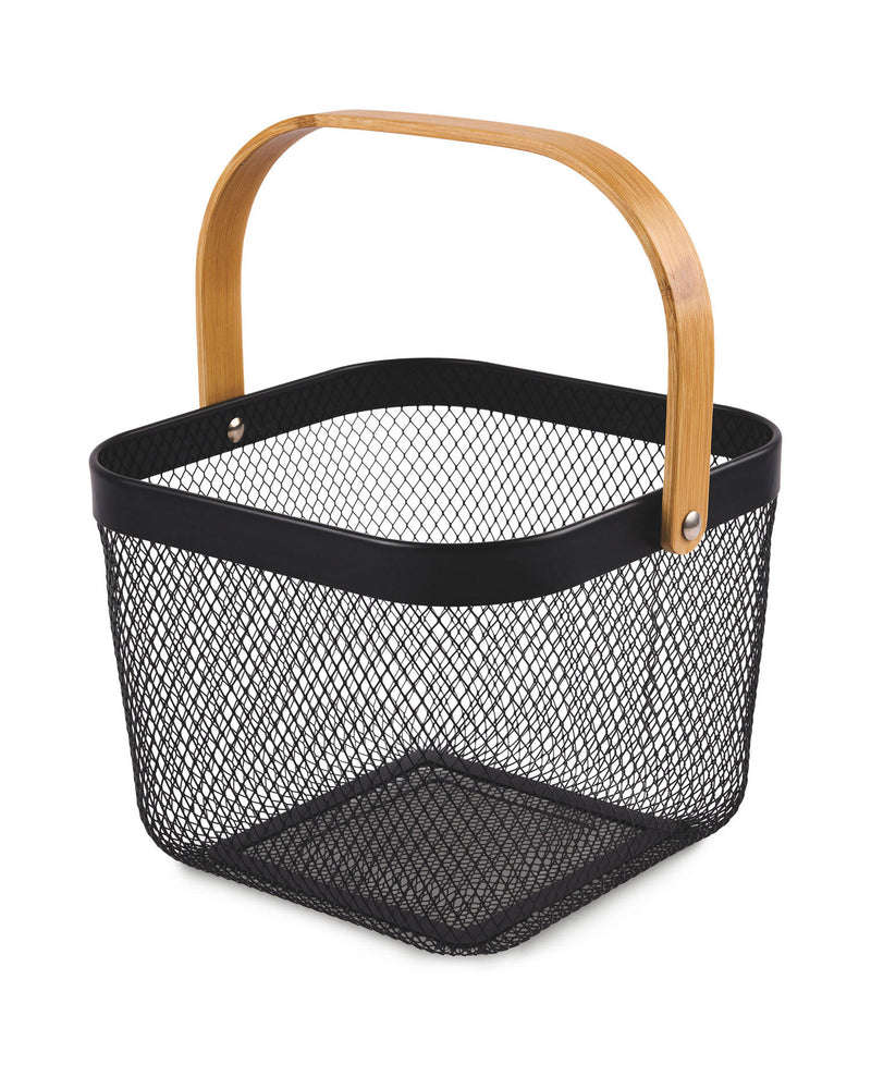 Metal storage basket with bamboo handle 24.5cm, imported from the UK