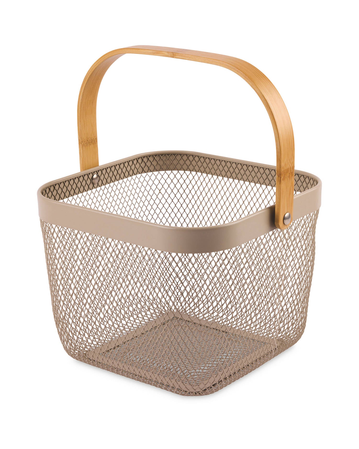 Metal Storage Basket with Bamboo or Metal Handle (24.5cm x 24.5cm x 17.5cm)