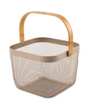 Metal Storage Basket with Bamboo or Metal Handle (24.5cm x 24.5cm x 17.5cm)